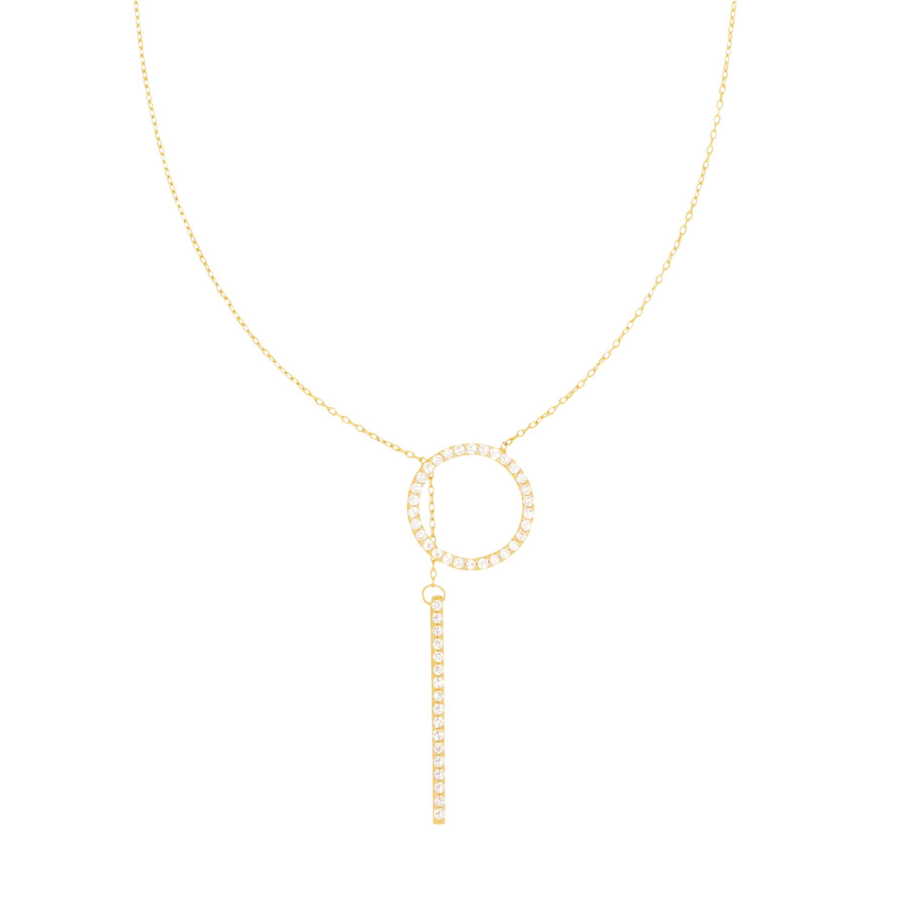 Stella-Jewellery Collier 585er Gold Halskette mit Kreis und gleitendem Steg (inkl. Etui), 585 Gelbgold mit Kreis und Steg Zirkonia