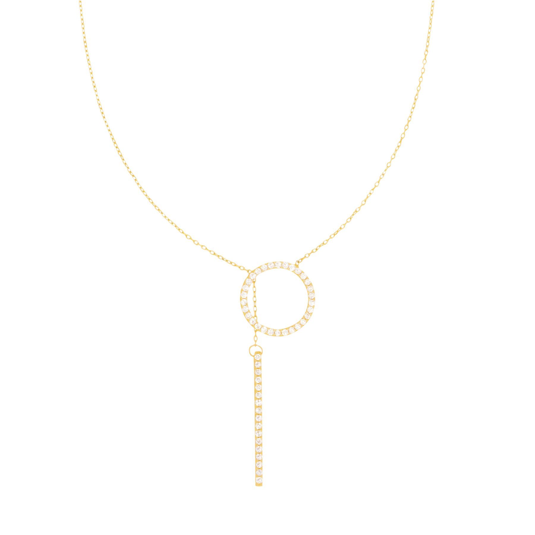 Collier 585er Gold Halskette mit Kreis und gleitendem Steg
