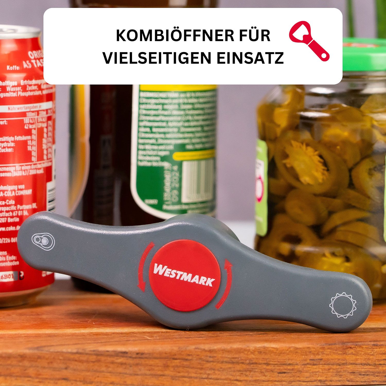 WESTMARK Flaschenöffner / Kombiöffner / Multi-Öffner - löst das Vakuum von Konservengläsern