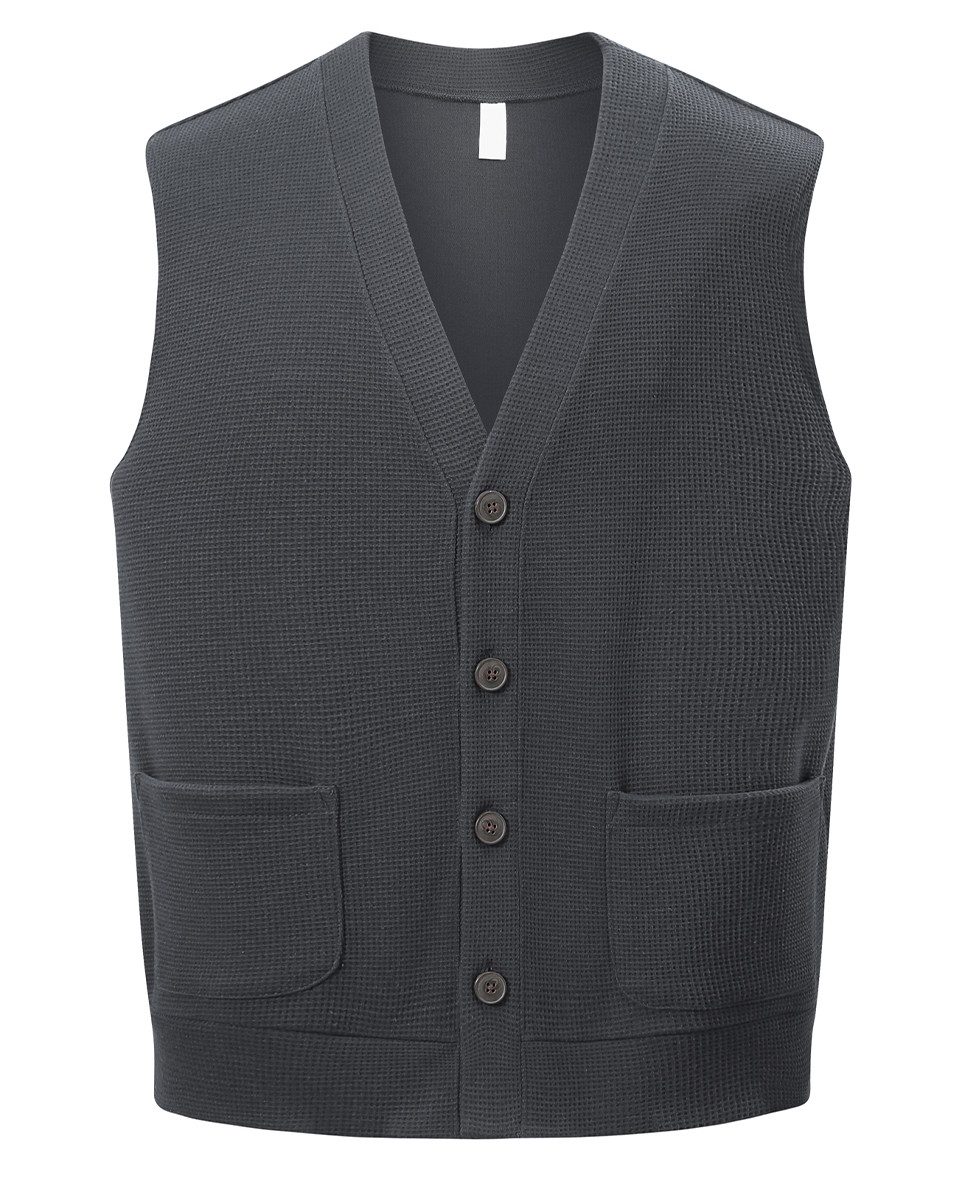 Allthemen Strickweste Herren ärmellose Strickweste mit V-Ausschnitt Waffelmuster, Taschen