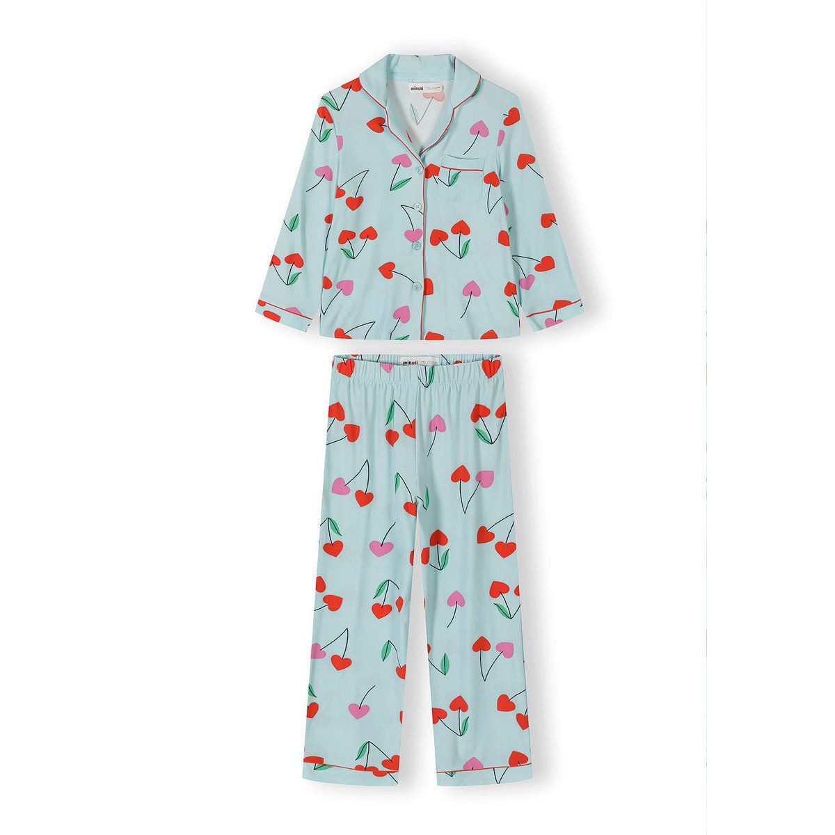 MINOTI Schlafanzug für Mädchen, langer Pyjama mit Knopfleiste und Reverskragen (Set, 2 tlg)