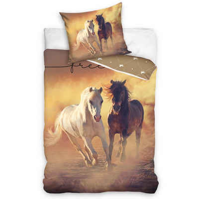 Bettwäsche »Pferde 135x200 + 80x80 cm 2 tlg., 100 % Baumwolle in Renforcé«, MTOnlinehandel, Mädchenbettwäsche Pferdemotiv Freedom