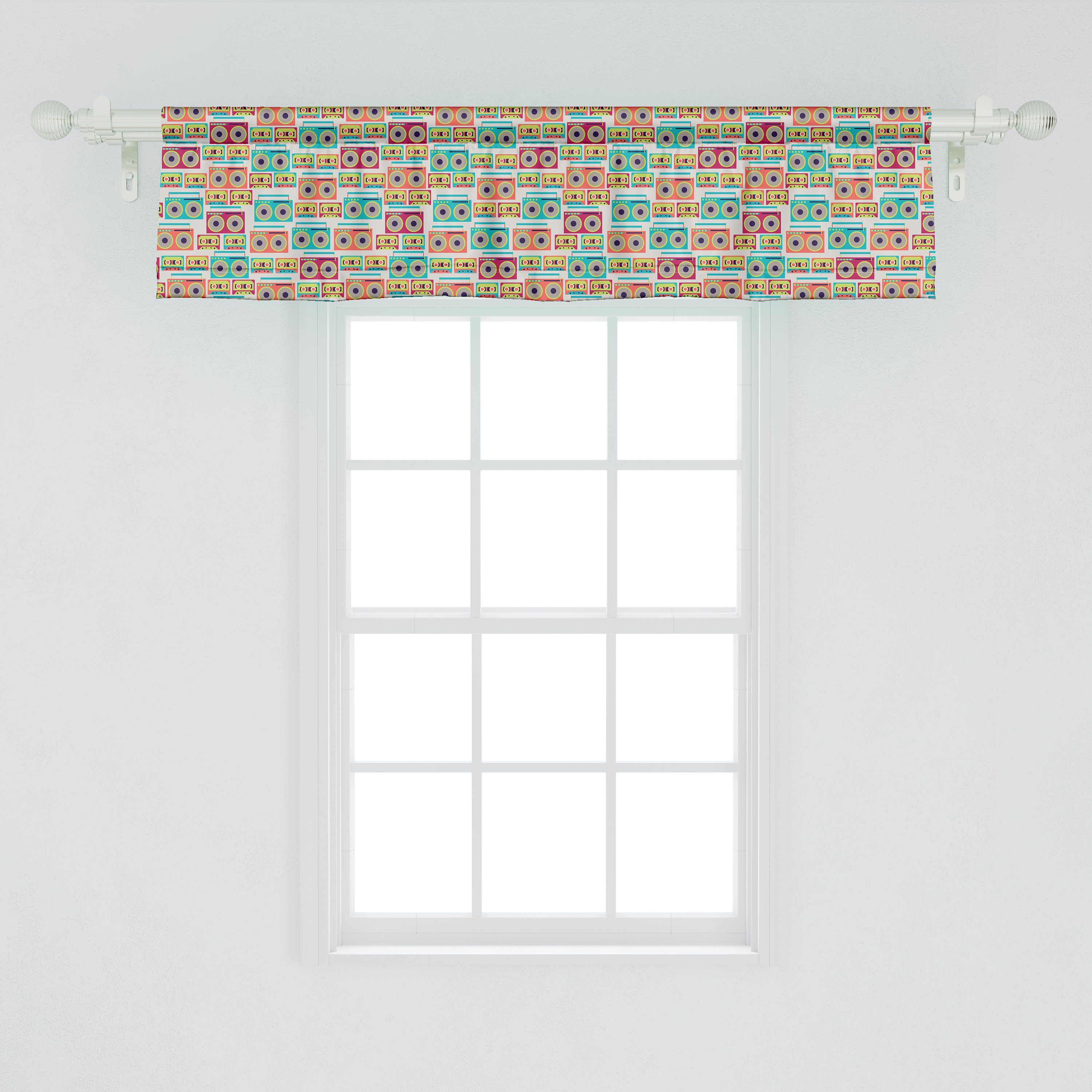 Scheibengardine Vorhang Volant für Hipster Stangentasche, mit Funky Tapes Küche Schlafzimmer Dekor Kassetten Abakuhaus, Microfaser