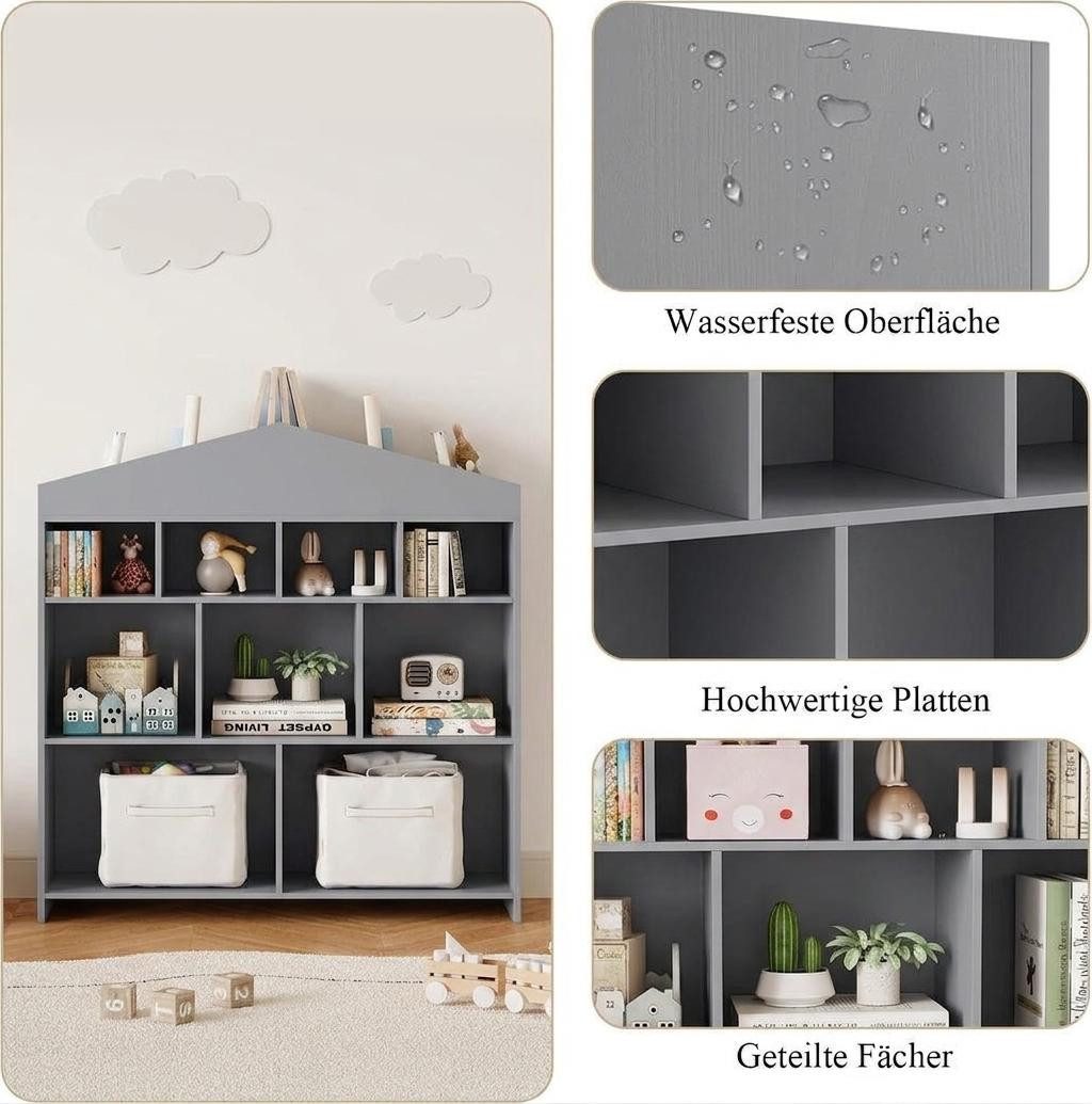 GarveeMore Kinderregal Kinder Bücherregal mit 9 Ablagefächern Puppenhaus Bücherregal