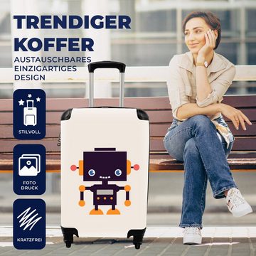 MuchoWow Handgepäckkoffer Roboter - Antenne - Orange - Beige, 4 Rollen, Handgepäck Kinder Trolley Rollkoffer Kleine Reisekoffer mit 4 Rollen - Cabin Size < 55x40x23 & 55x40x20 cm - Kinderkoffer - Kabinenkoffer - Boardgepäck