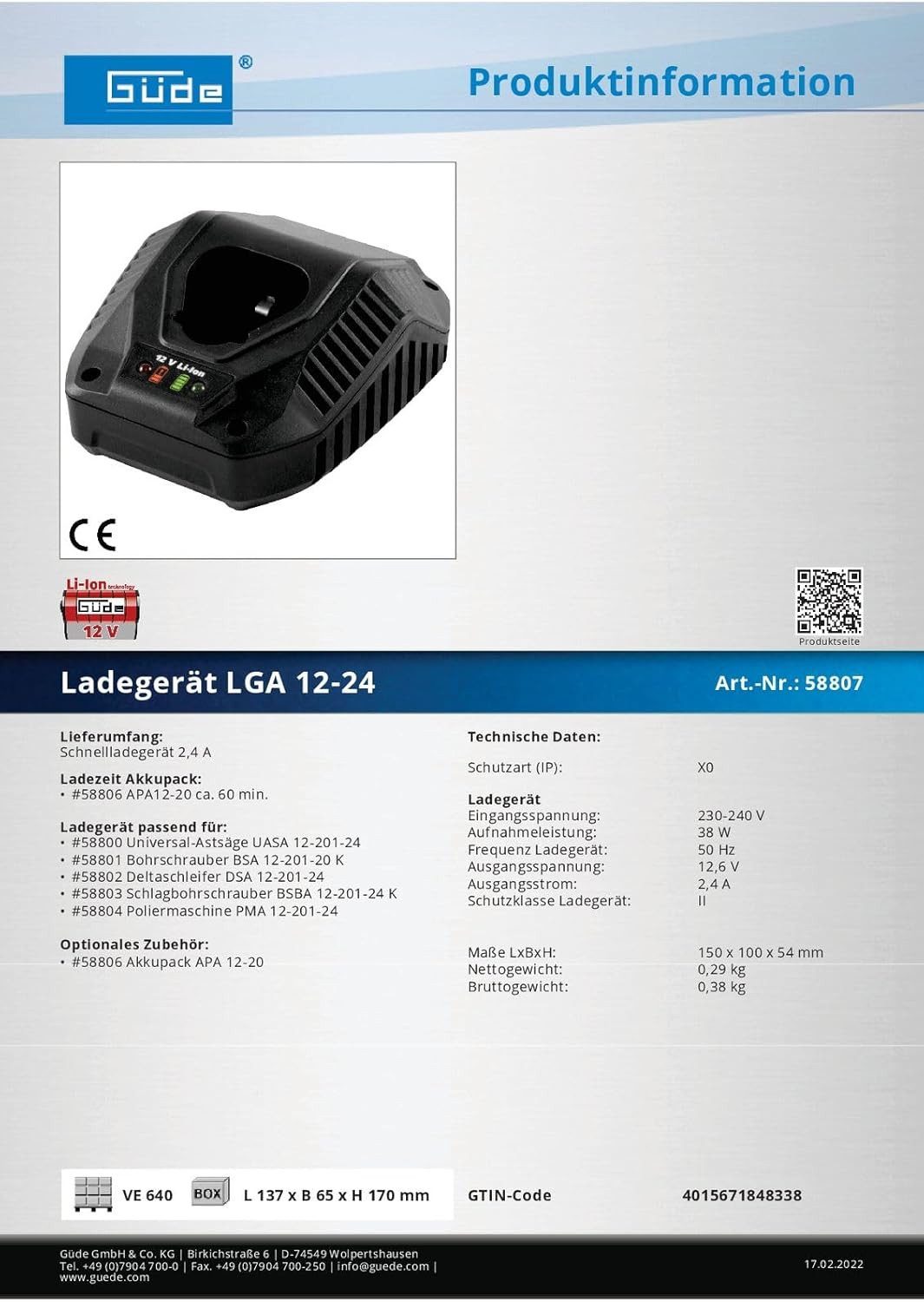 Güde Güde Ladegerät LGA 12-24 12 V Zusatz-Akku