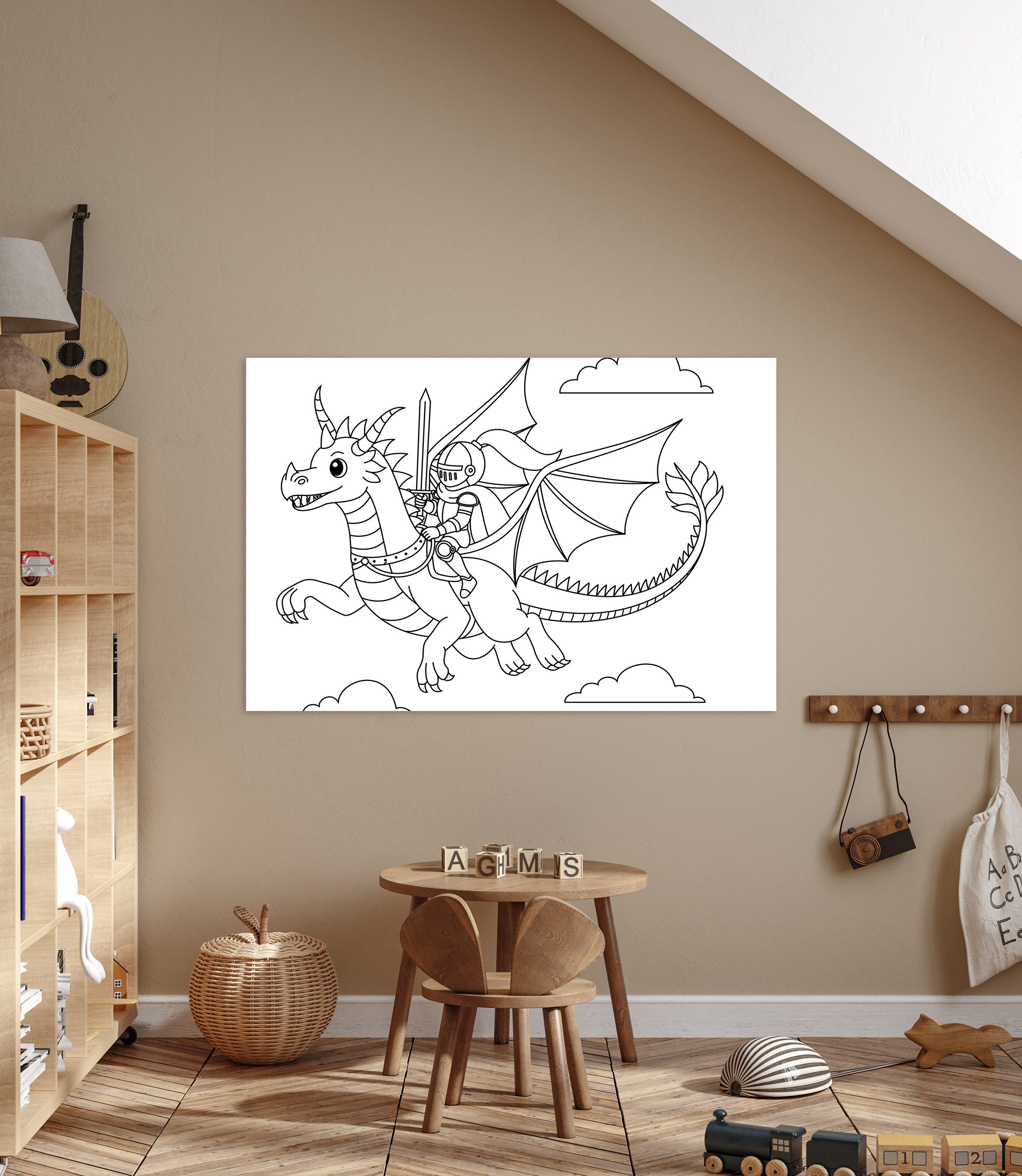 queence Bild Fliegender Drache & Ritter, Drachen, Figuren, Mädchen, Märchen, Märchenbilder, Reitbilder, Ritter, klassische Fantasie (1 St), DIY Wandbild aus Dibond
