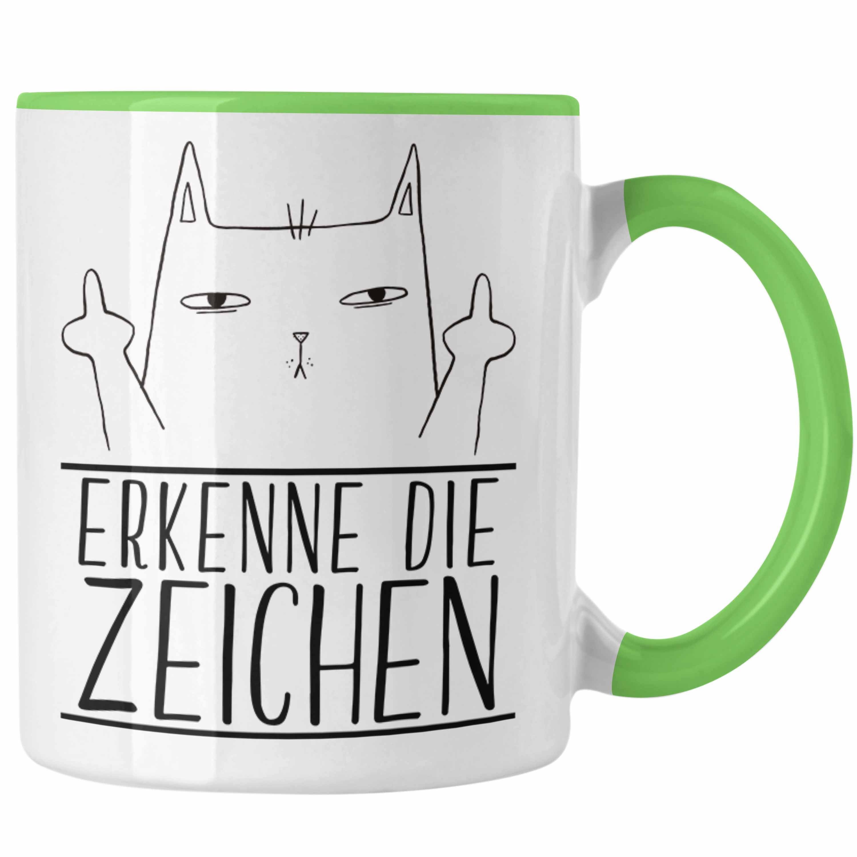 Katzenliebhaber Zeichen Katze Tasse Geschenkidee Trendation Tasse Trendation Geschenk Mittlerer Finger Erkenne Die - Grün