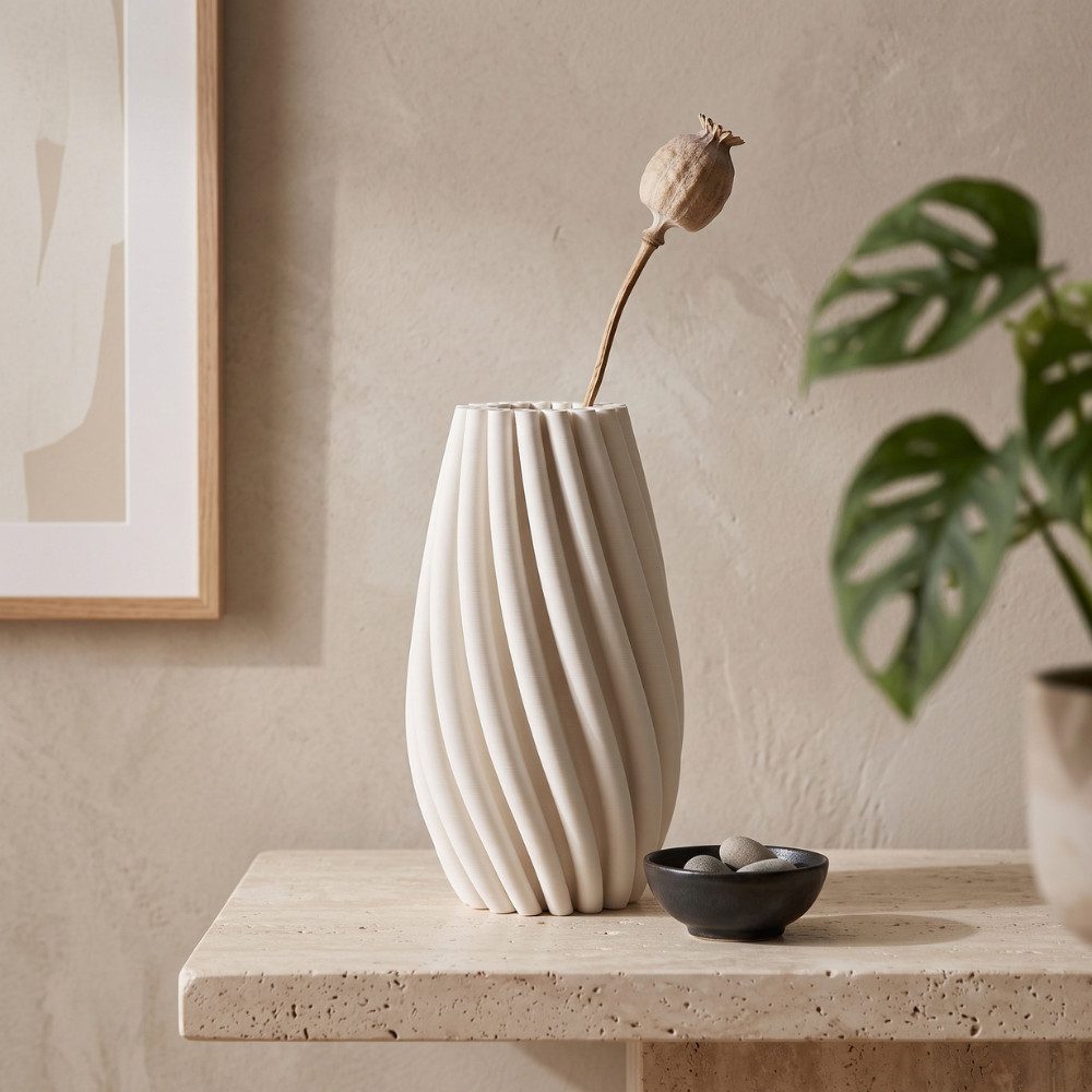 alesvelt Dekovase Design-Vase LIA Skulpturale Keramikvase mit gewundener Rippenstruktur