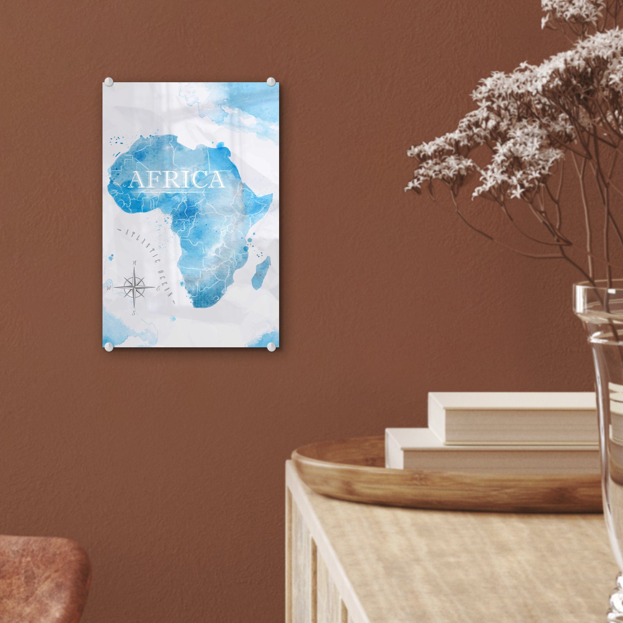 MuchoWow Acrylglasbild Bilder Glas Aquarell, Foto auf Wandbild St), (1 - - Glas Afrika - - Glasbilder Wanddekoration auf - Karten