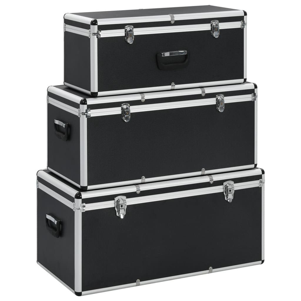 vidaXL Werkzeugbox Aufbewahrungskoffer 3 Stk. Schwarz Aluminium (3 St)