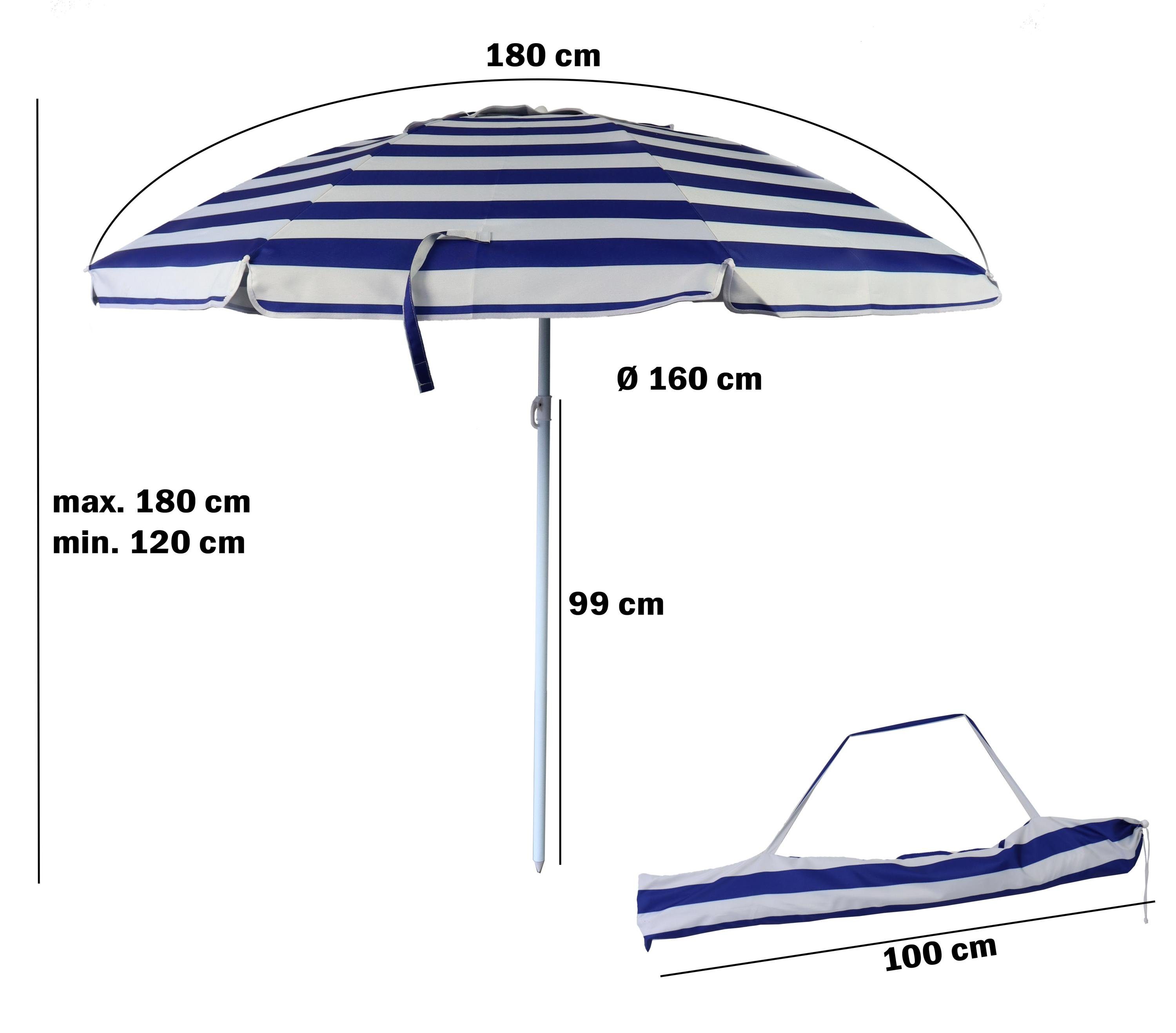 ELLUG Sonnenschirm blau-weiß gestreifter Sonnenschirm UV-Schutz UPF 50+ 180 günstig online kaufen