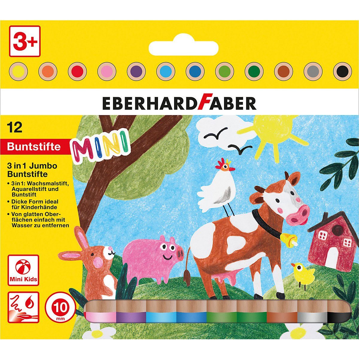 Eberhard Faber Buntstift Mini Kids 3in1 Jumbo-Buntstifte, 12 Farben