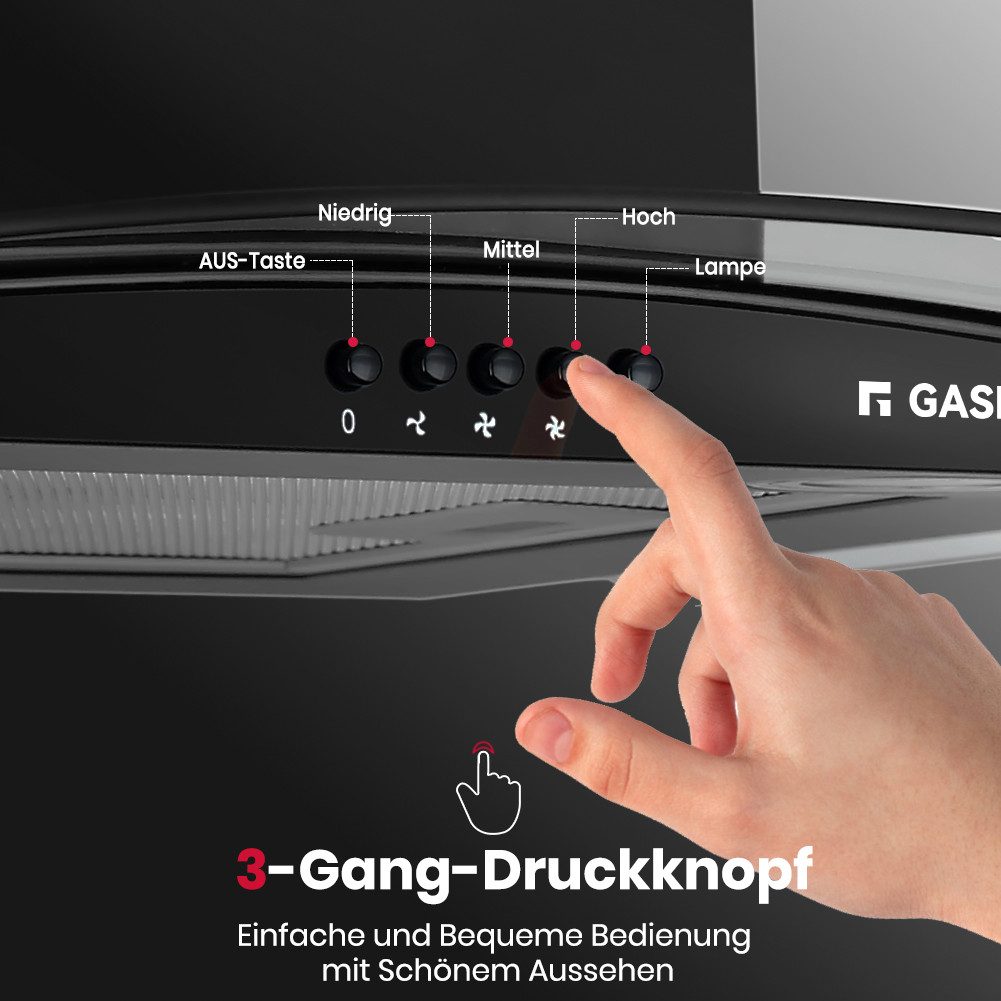 GASLAND Wandhaube GR60SP GR60SP, 60cm Dunstabzugshaube, 500 m³/h, 3 Stufen, Edelstahl mit Glas