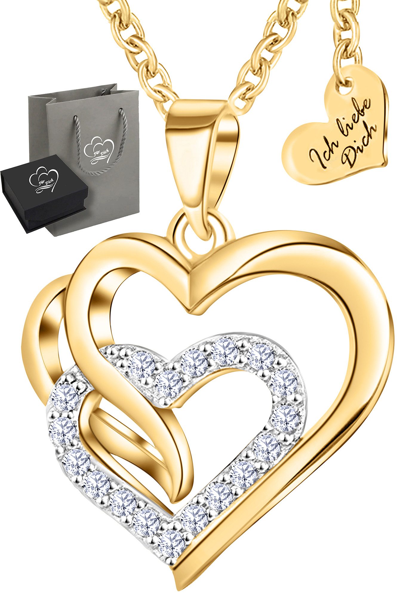 Limana Herzkette 925 Silber gold Kette mit Herz Anhänger Goldkette vergolde günstig online kaufen