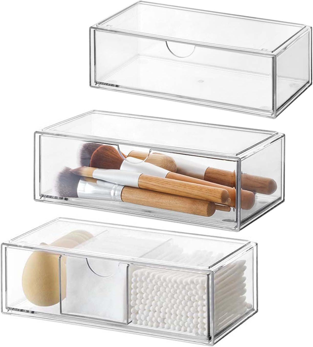 FELIXLEO Make-Up Organizer Badezimmer Organizer Mini 3er Set Acryl Stapelbar Transparent, 1-tlg.