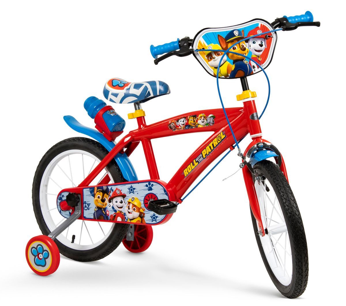 Toimsa Bikes Kinderfahrrad 16 Zoll Kinder Jungen Fahrrad Kinderrad Rad Bike Paw Patrol Blau Rot, 1 Gang, Stützräder, Trinkflasche
