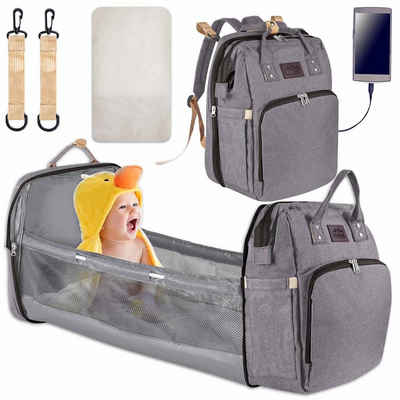 all Kids United Wickelrucksack Babytasche mit Kinderbett (Set, Baby-Rucksack, Wickelauflage, integriertem Babybett, Kinderwagen-Haken)