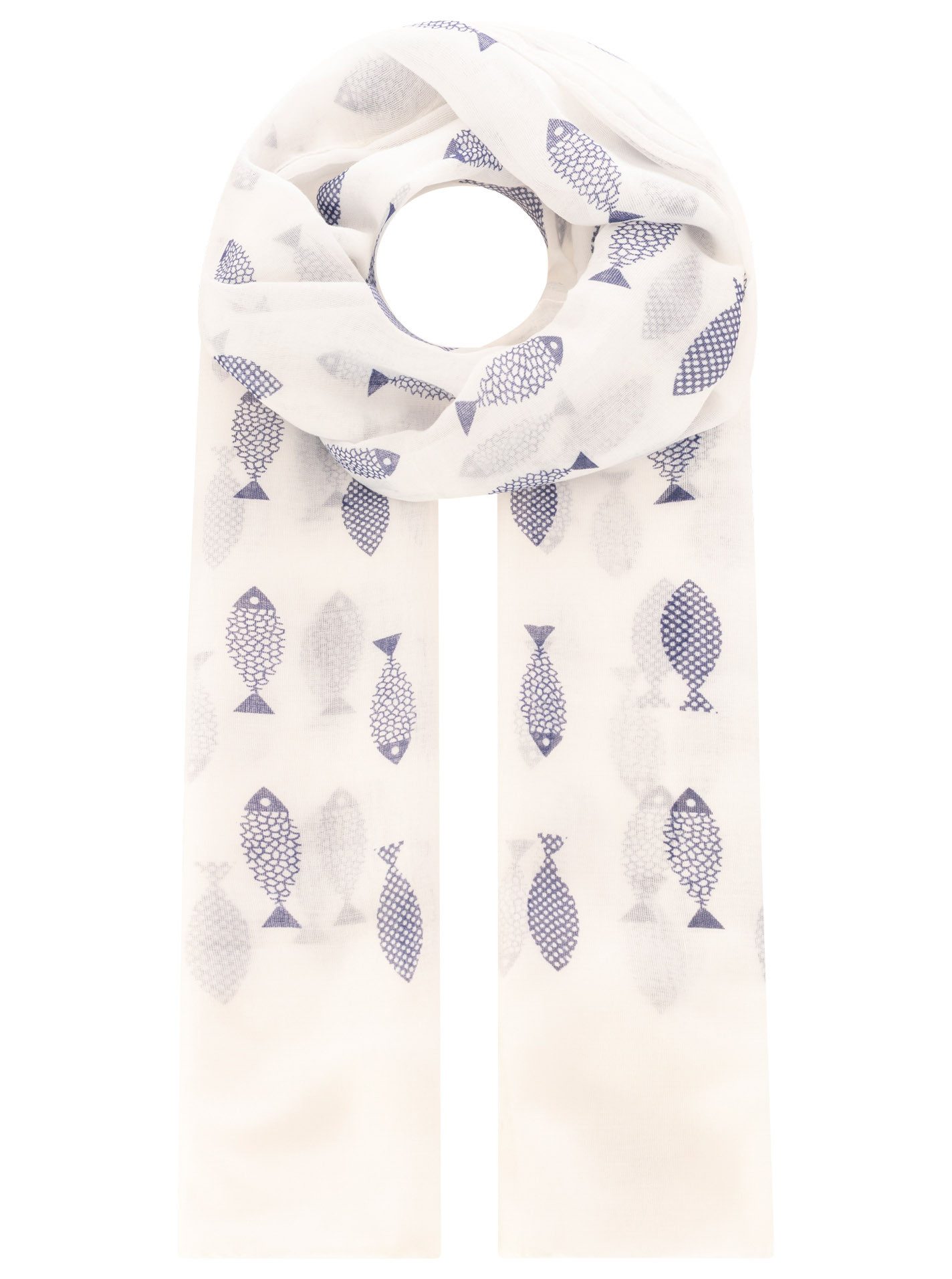 Zwillingsherz Schal "Fisch", Fischmotiv, leichter Stoff, maritimer Look