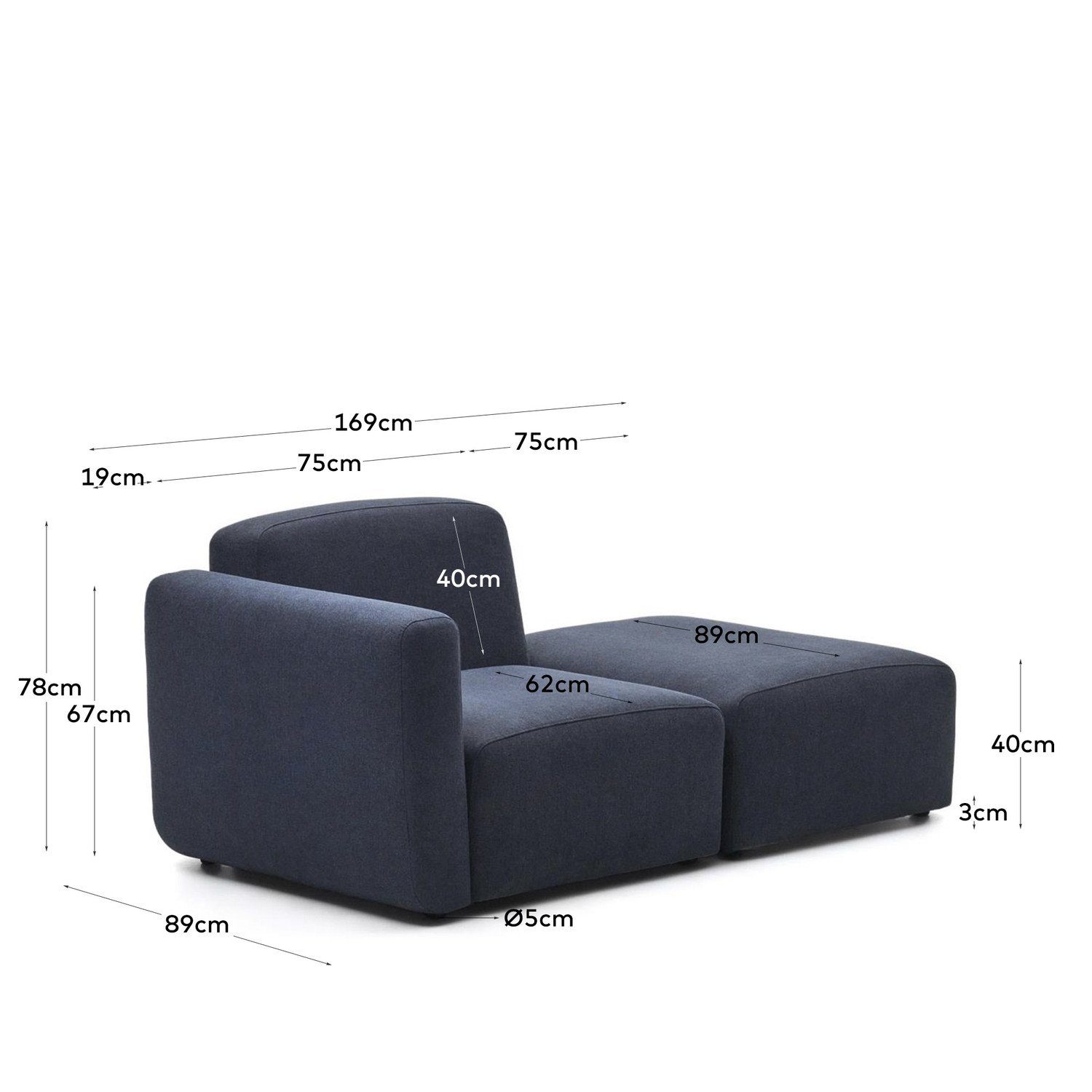 Natur24 Sofa 1-Sitzer-Sofa Neom x 89 x Wohnzimmer 169 Sitzgelegenheit 78 cm Blau