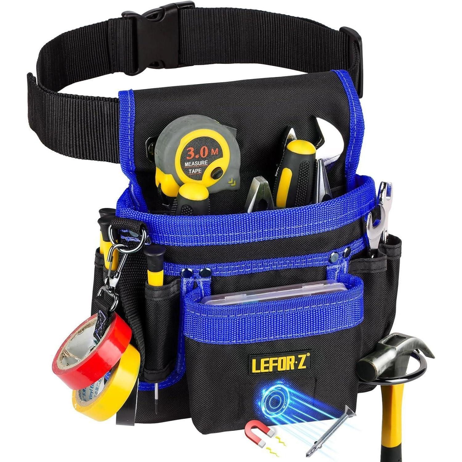 LuxusKollektion Werkzeugtasche Werkzeuggürtel mit 14 Taschen Magnet Schwarz Blau