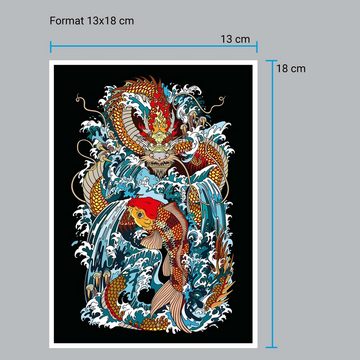 wandmotiv24 Poster Drache, Fisch, Japan, Fantasy (1 St), Wandbild, Wanddeko, Poster in versch. Größen