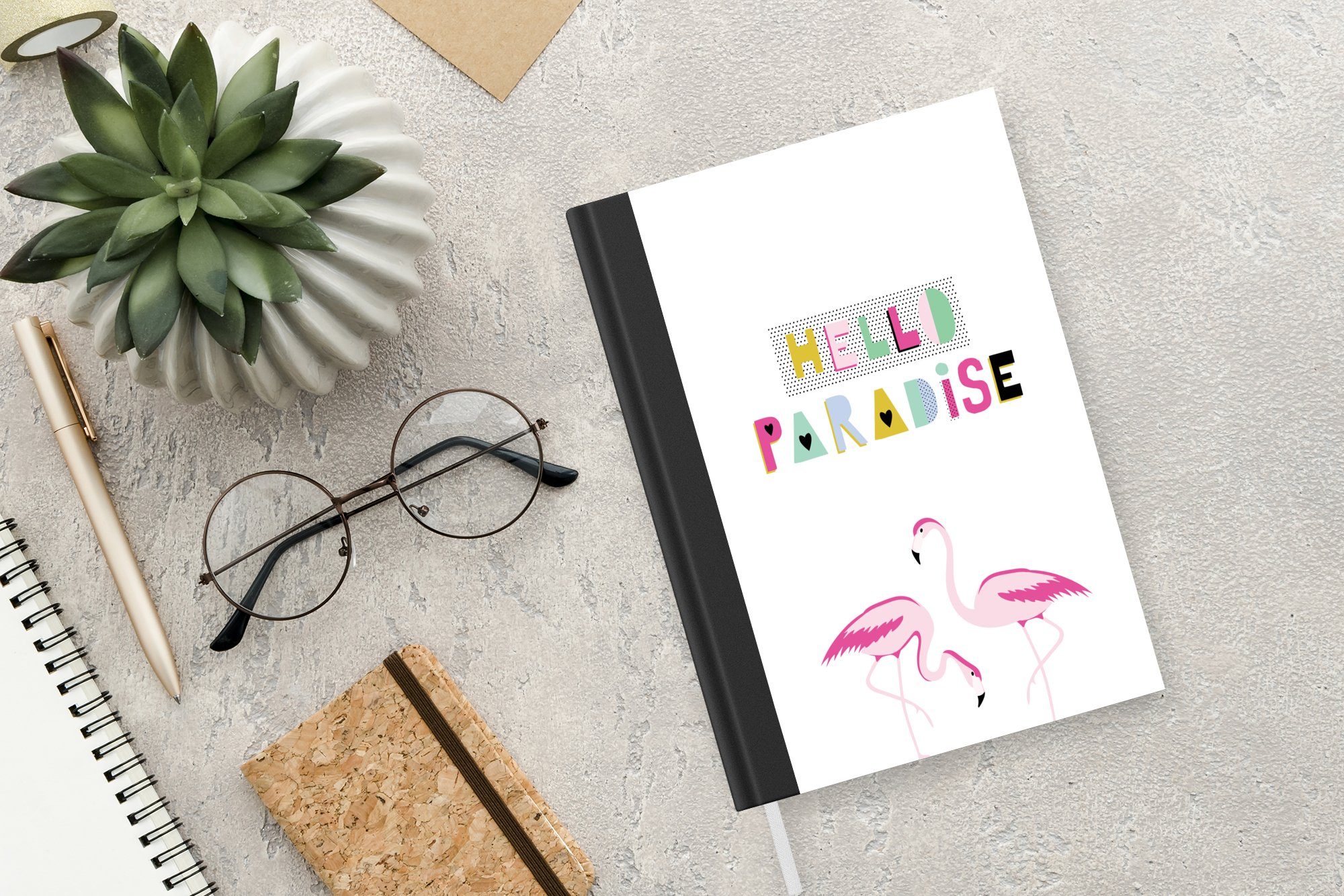 Haushaltsbuch A5, Notizheft, Notizbuch Paradies MuchoWow Flamingo Tagebuch, Seiten, - Merkzettel, Journal, Sommer, - 98