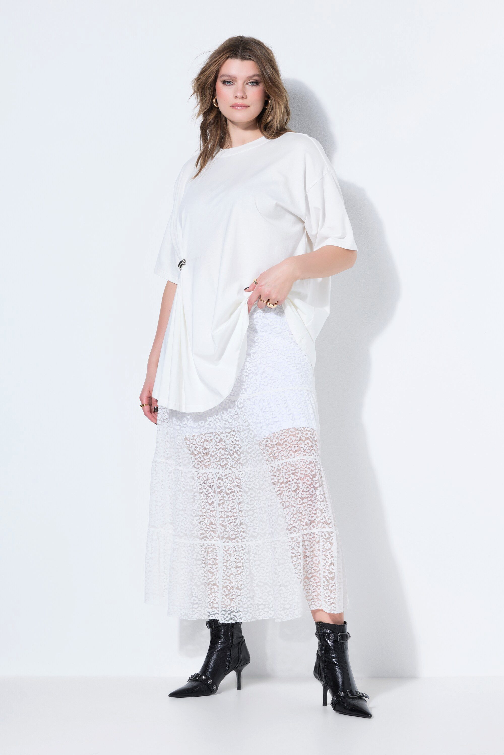 Studio Untold Maxirock Spitzen-Maxirock A-Linie Elastikbund Volants günstig online kaufen