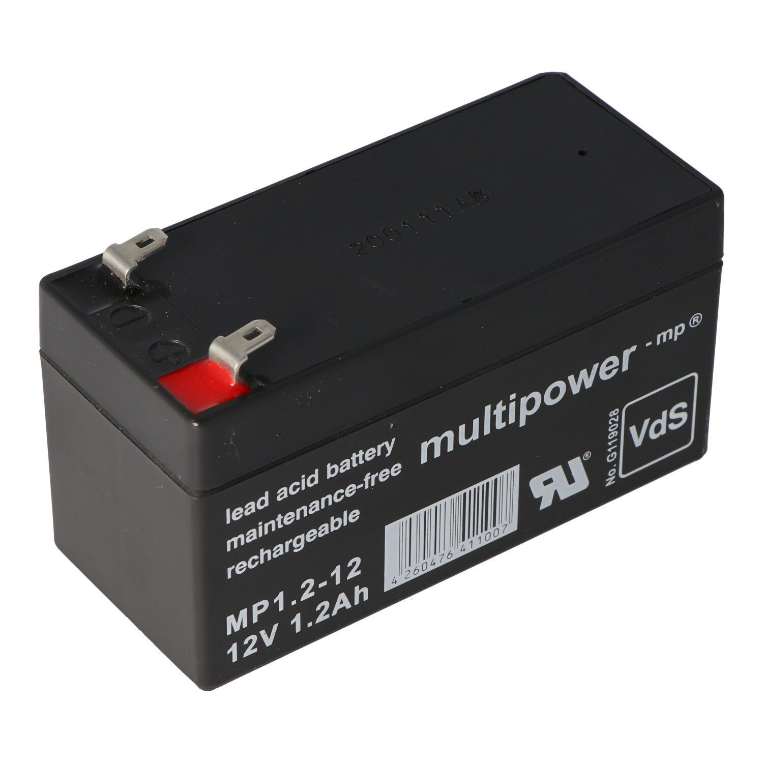 Multipower MP1.2-12 Blei Akku mit 4,8mm Faston Steckkontakten mit VDS Akku