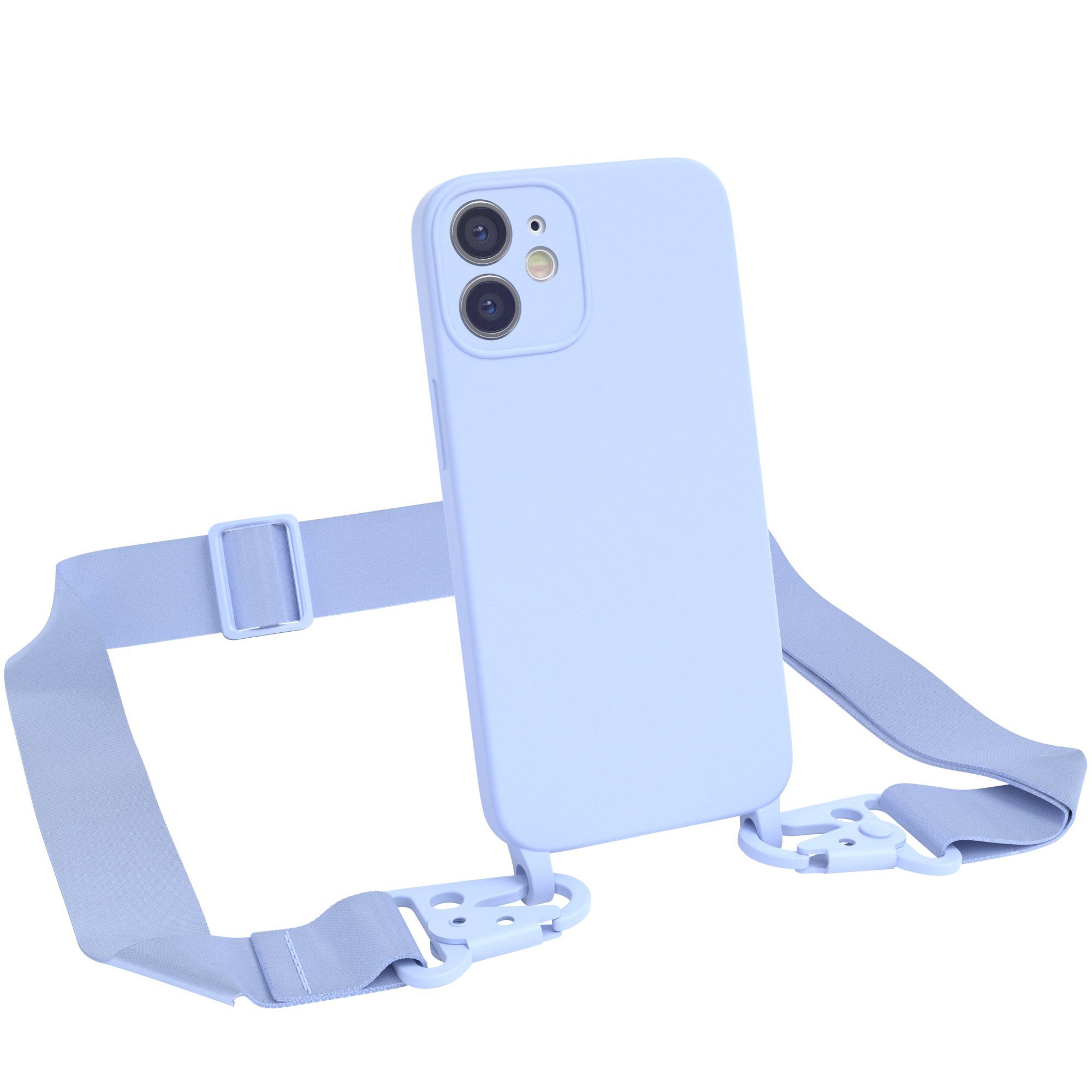 EAZY CASE Handykette Breitband Kette für Apple iPhone 12 Mini 5,4 Zoll,  Handyhülle mit breitem Umhängeband Festivalhülle Tasche Blau Hellblau