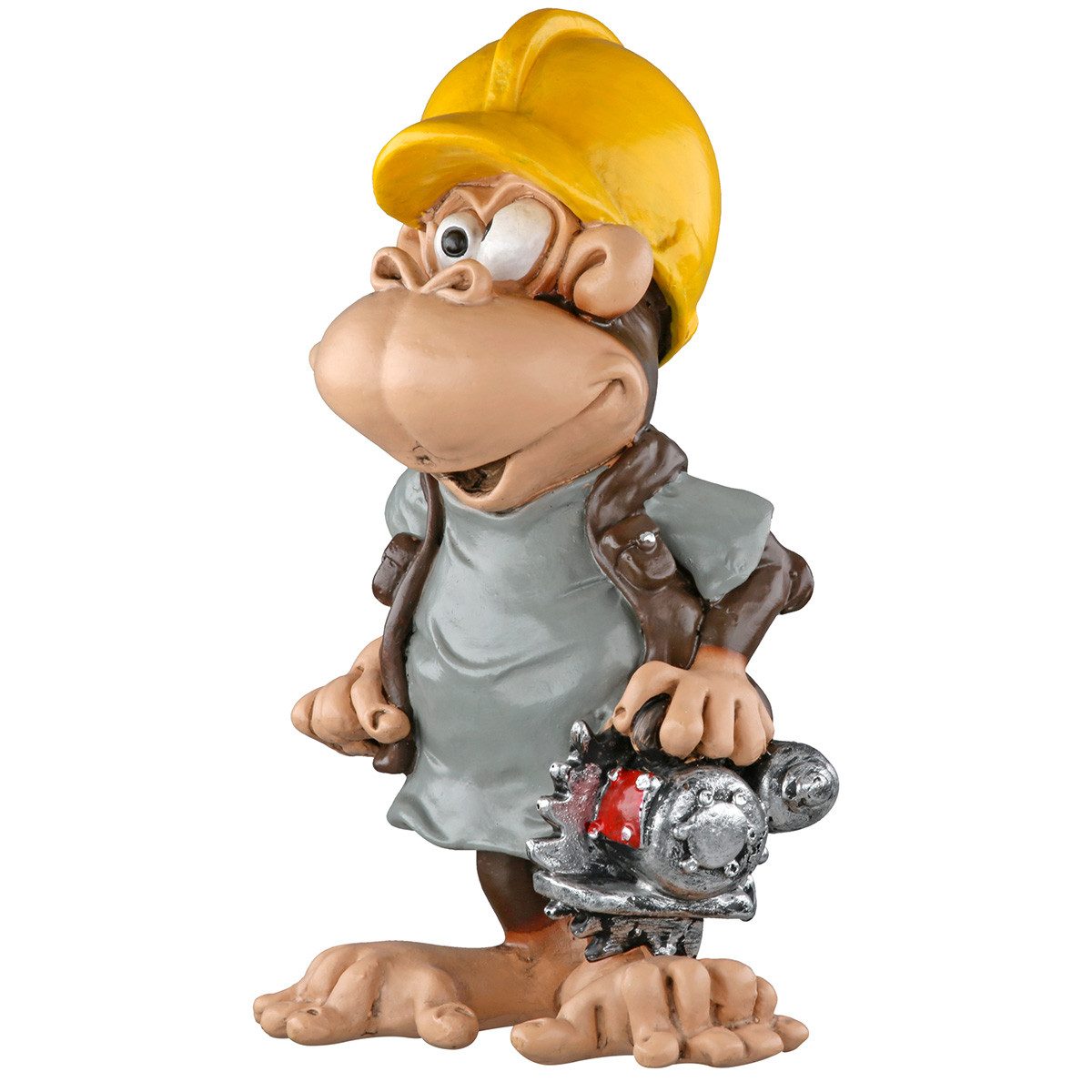 MF Comicfigur Builder Monkey Affenfigur Bauarbeiter mit Kreissäge Deko 12,5cm (1 St)