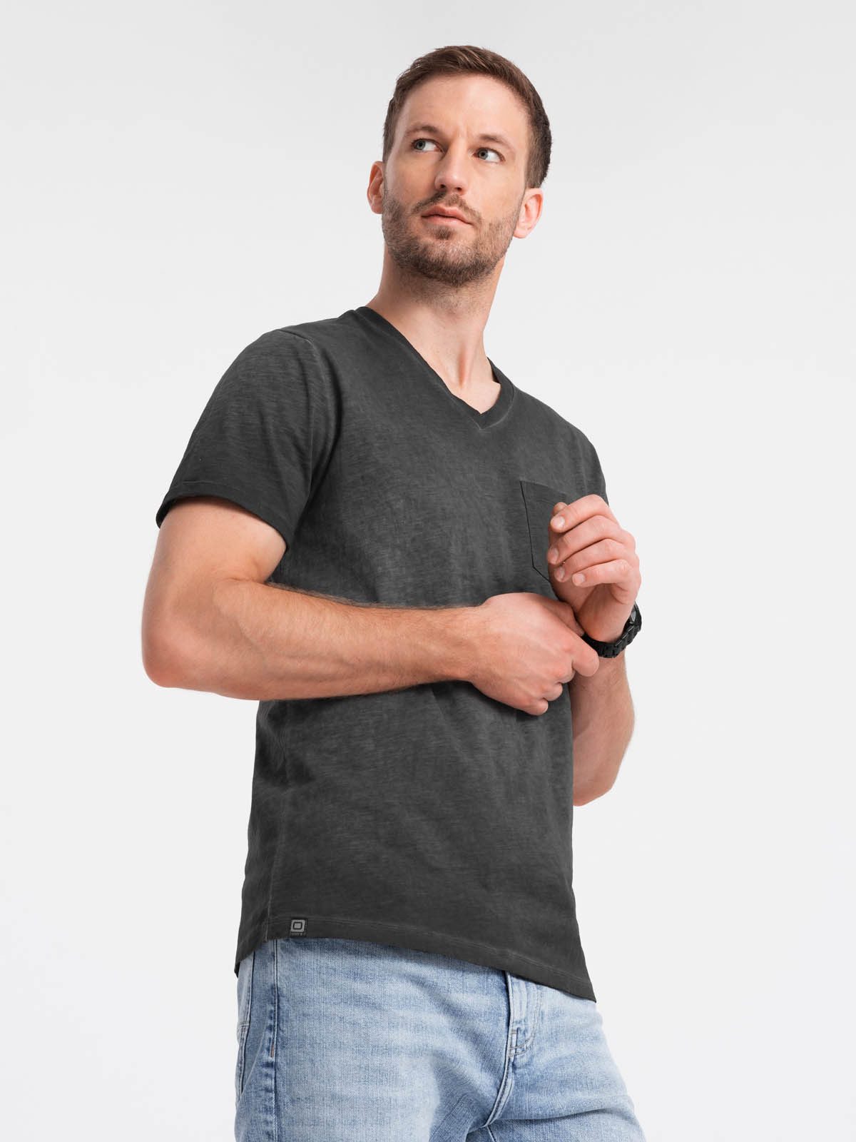 T-Shirt Herren-T-Shirt mit V-Ausschnitt und Streifenmuster mit Tasche