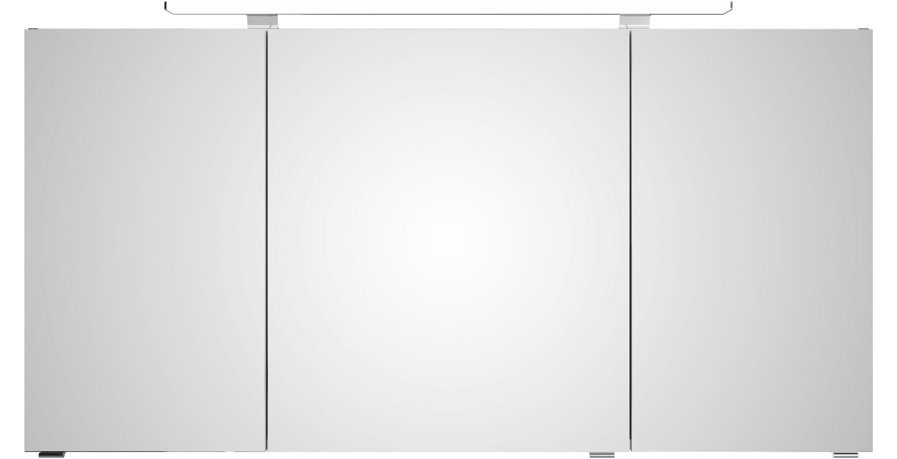 Saphir Badezimmerspiegelschrank Serie 4010 Badezimmer-Spiegelschrank inkl. LED-Aufsatzleuchte Badschrank 140 cm breit, 3 Türen, 6 Glas-Einlegeböden, inkl Türdämpfer