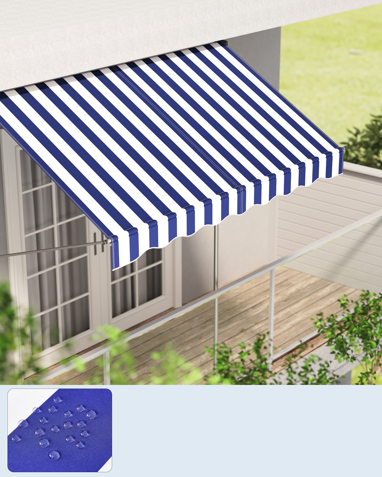 SONGMICS Klemmmarkise Balkonmarkise höhenverstellbar UV-Schutz wasserabweisend (ohne Bohren mit Handkurbel inkl. Zubehörpaket & Anleitung) Sonnenschutz, 250 x 120 x 220–300 cm (L x B x H)