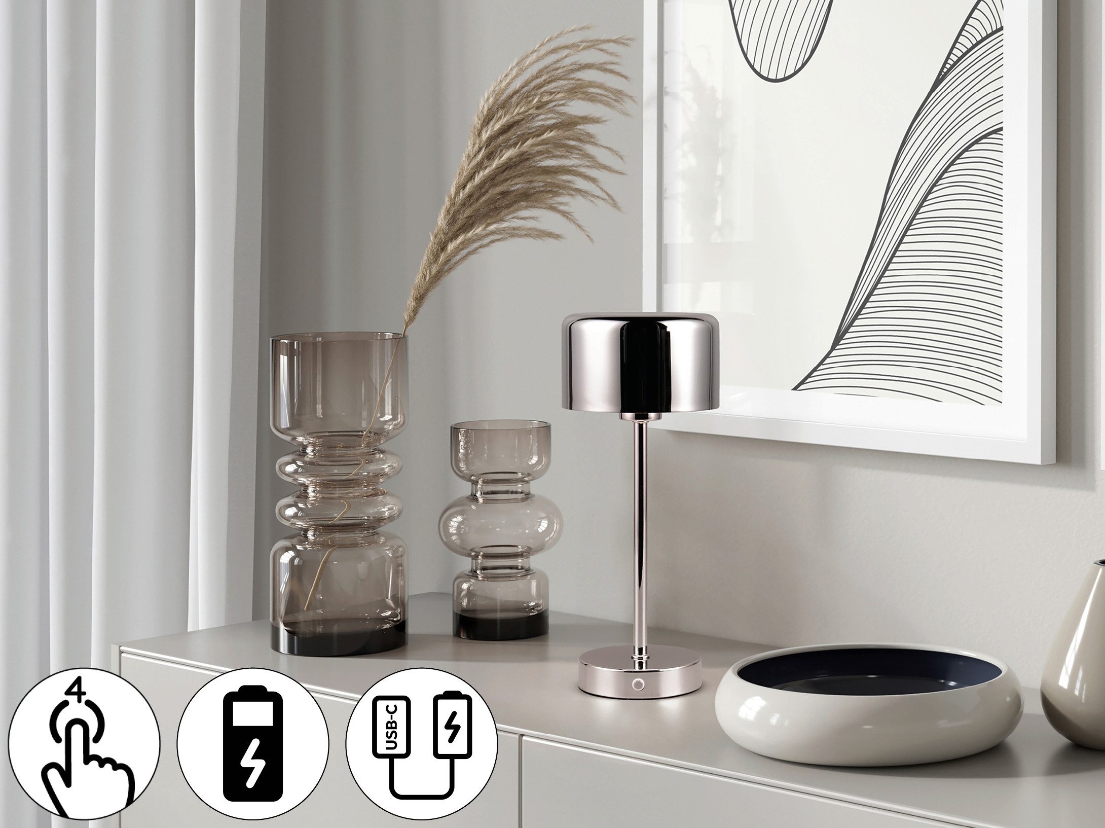 my home LED Tischleuchte Kadira, Dimmfunktion, USB-Ladefunktion, LED fest i günstig online kaufen