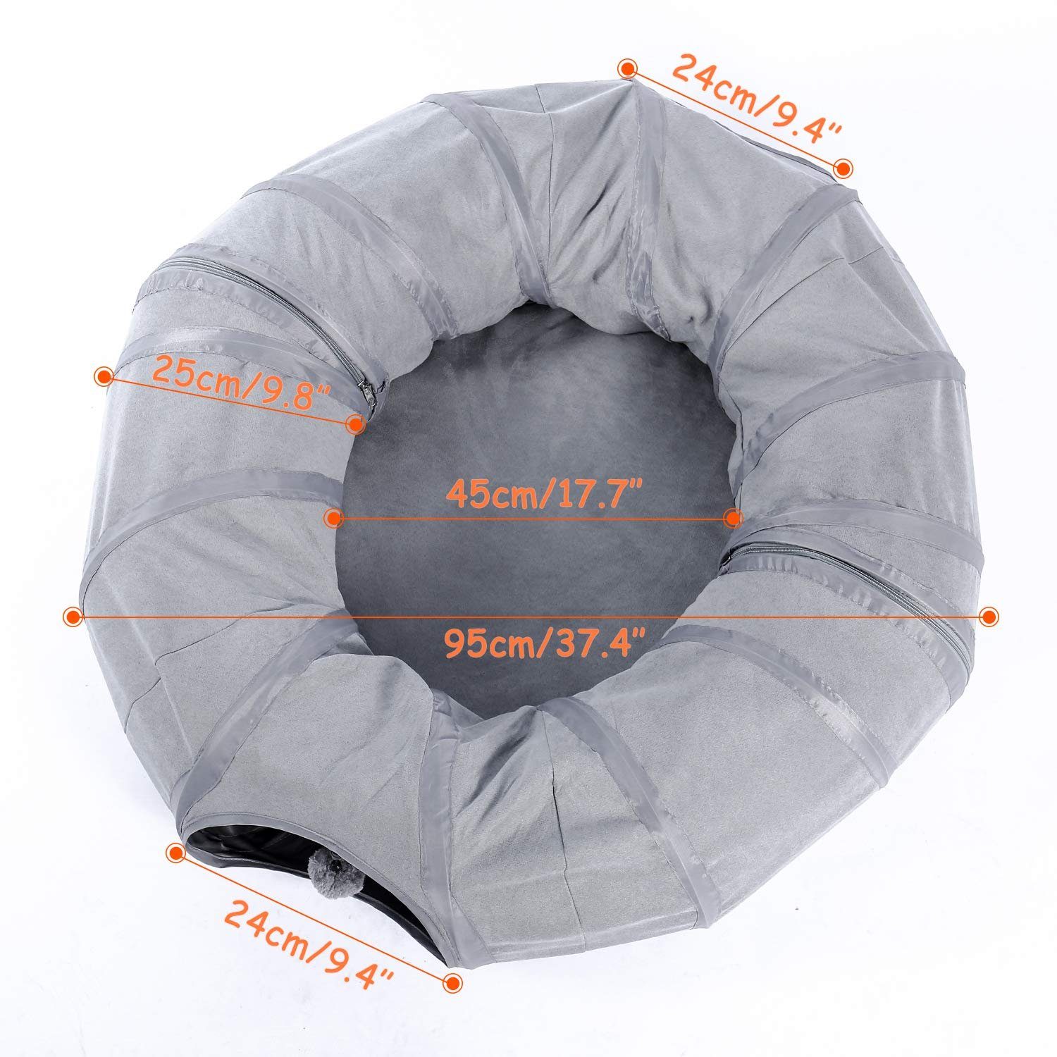 Purpurra Tiertunnel Katzentunnel mit Plüschmatte und Ball, Ø 90 cm, 95*95*24cm