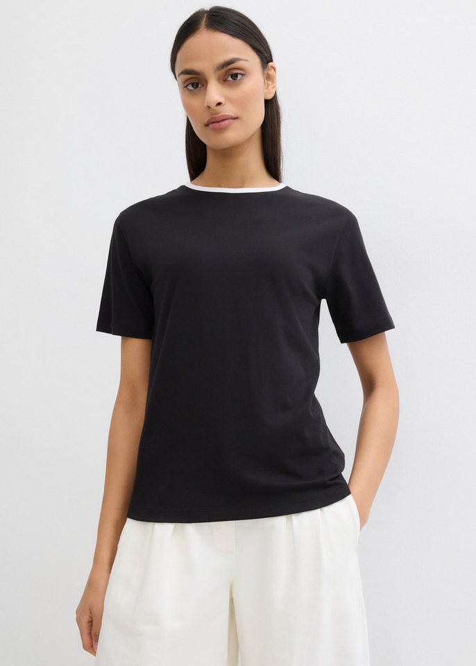 bonprix T-Shirt leicht definierte Passform, kontrastfarbiger Halsausschnitt