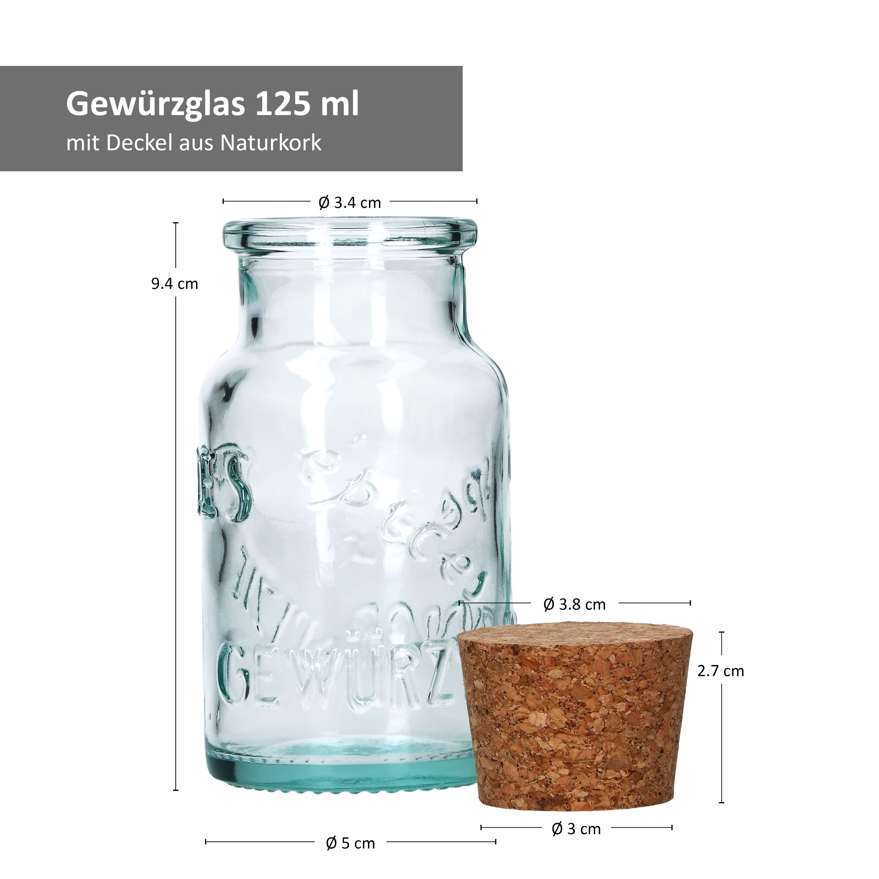 MamboCat Gewürzbehälter 12er Set Gewürzgläser grün 125ml + Korken Aufbewahrung Kräutern, Glas – Bild 5 von 5