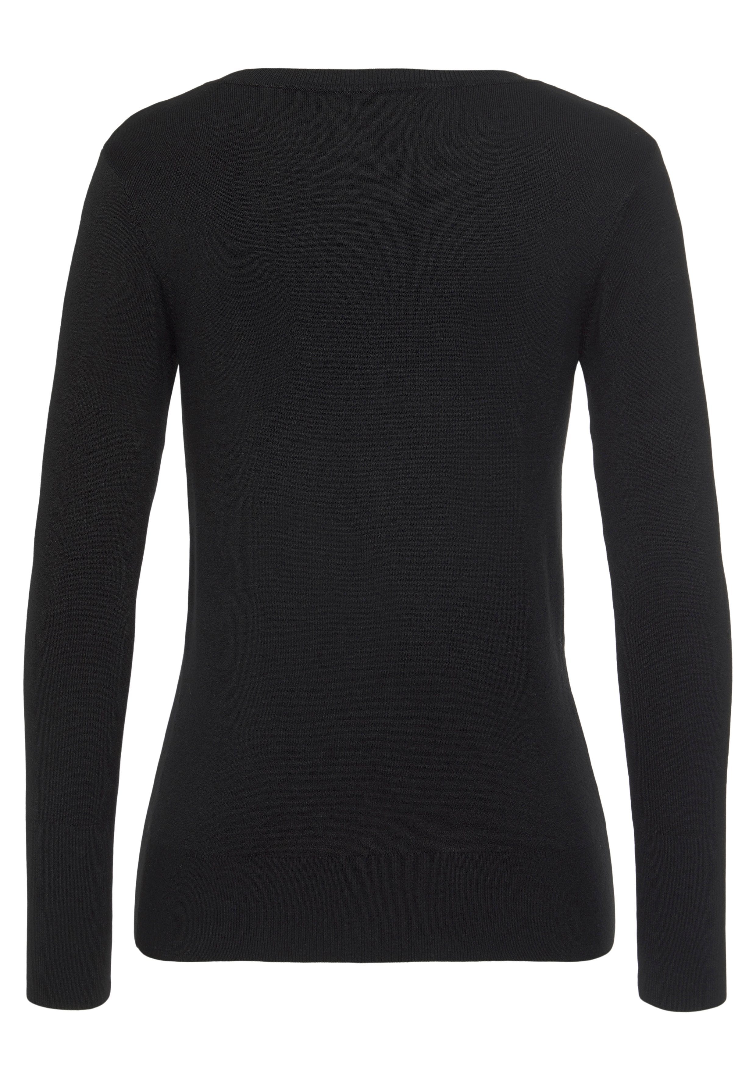 schwarz Strickpullover, taillierter Form, in Basic, V-Ausschnitt-Pullover Vivance weicher klassisch