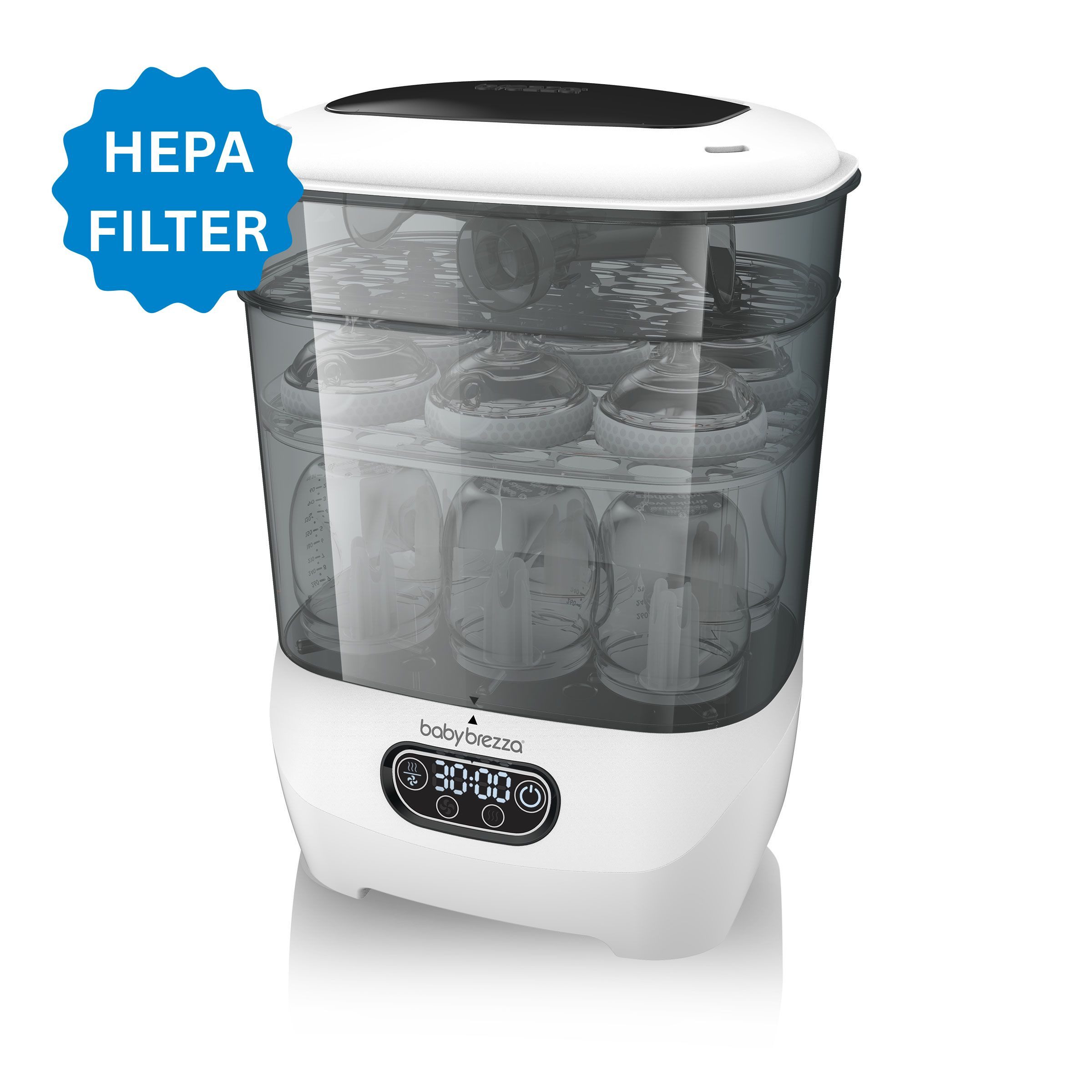 Baby Brezza Dampfsterilisator Sterilisator mit Trocknungsfunktion & HEPA-Filter für Babyflaschen, Dampfsterilisation mit HEPA-Trocknung – hygienisch & chemiefrei