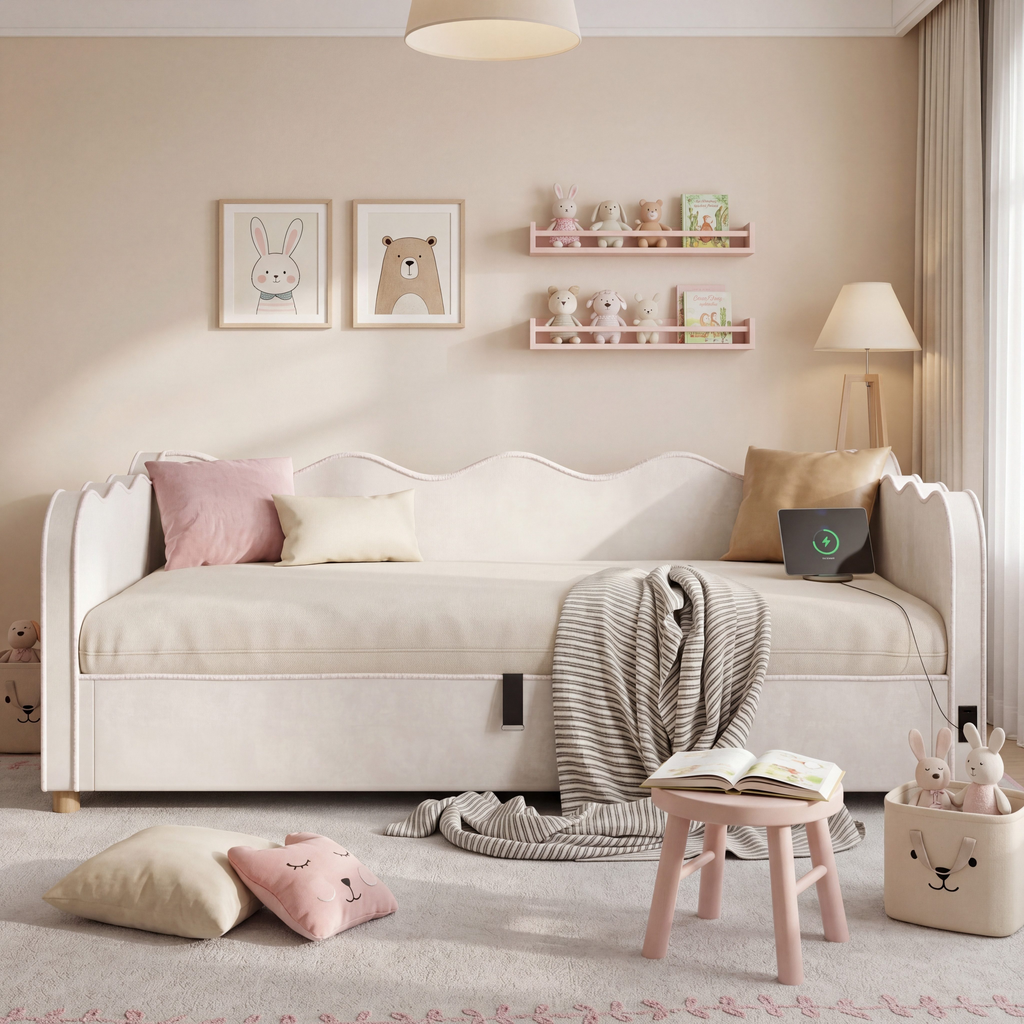 Celya Polsterbett Daybett, Tagesbett, Schlafsofa mit hydraulischem Stauraum (ohne Matratze, mit USB- und Type-C-Anschluss), ideal für moderne Kinder- und Jugendzimmer