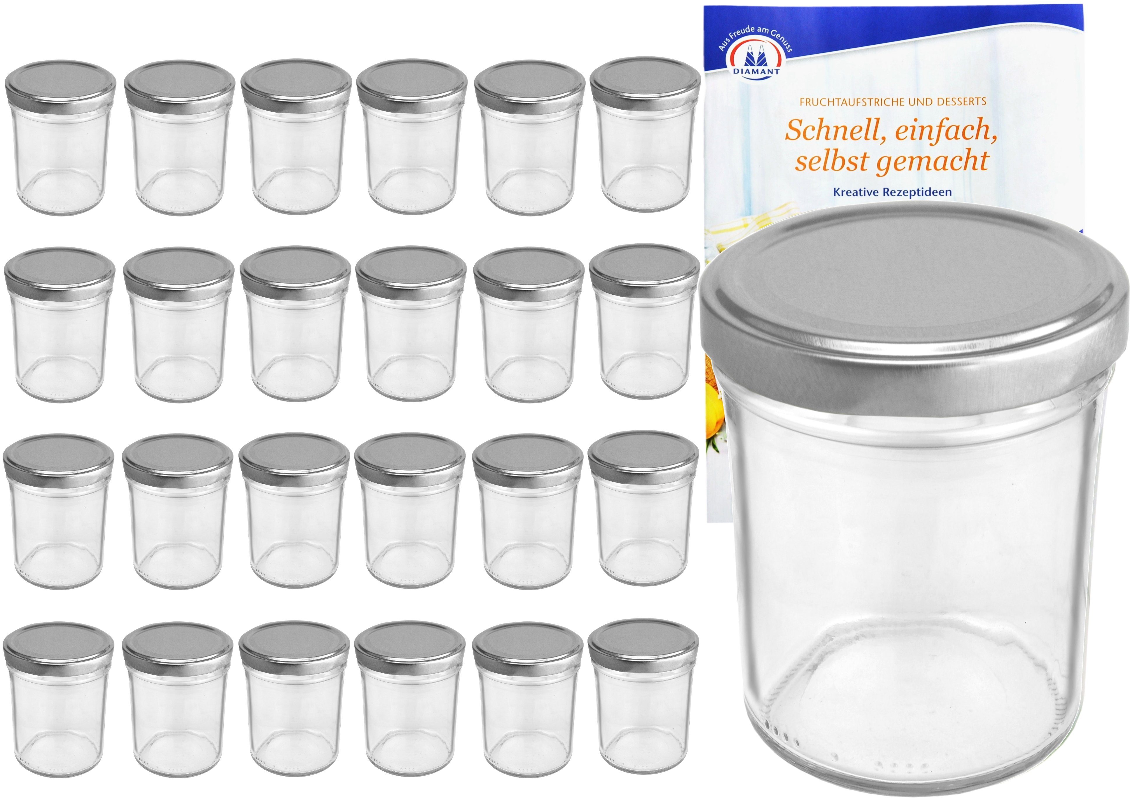 MamboCat Einmachglas 25er Set Sturzglas 230 ml HOCH To 66 silberner Deckel incl. Rezeptheft, Glas
