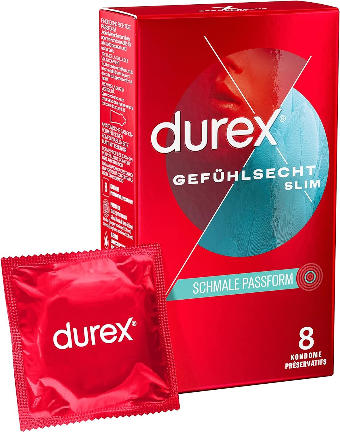 durex Kondome Gefühlsecht Slim, 8 St., dünn für intensives Gefühl, schmale Passform