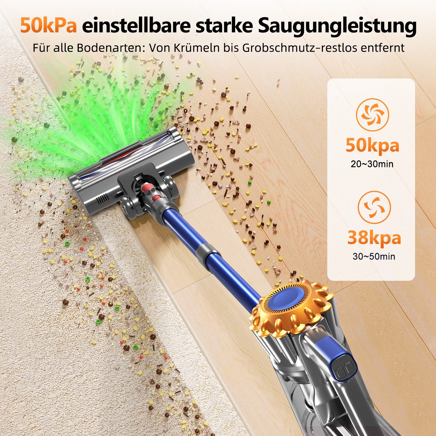 Adormii Akku-Hand-und Stielstaubsauger Akku Staubsauger,Staubsauger Kabellos 50kPa/50Min,GreenEye-Technologie, beutellos, Selbststehendes Design,Staubsauger für Tierhaare,Teppich und Hartboden
