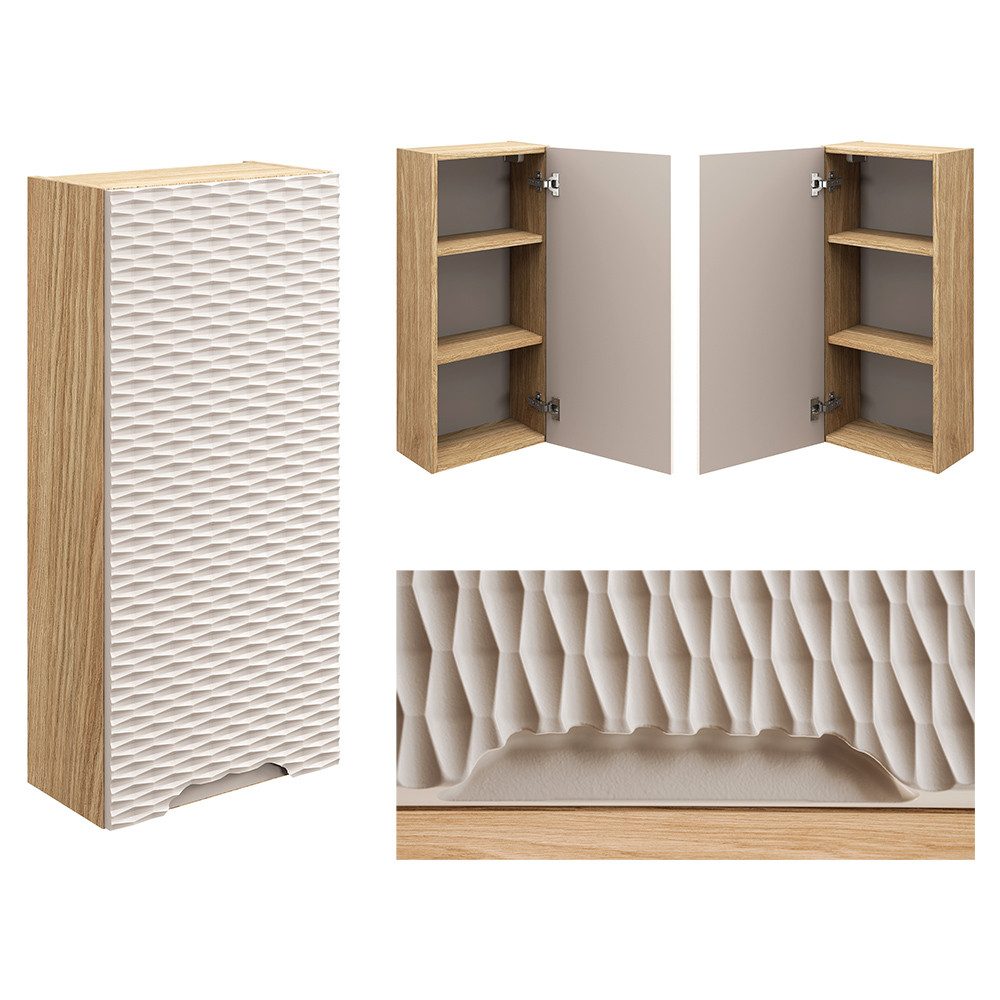 Lomadox Hängeschrank OLUO-56-BEIGE Wandschrank Badschrank, Eiche mit beige, günstig online kaufen