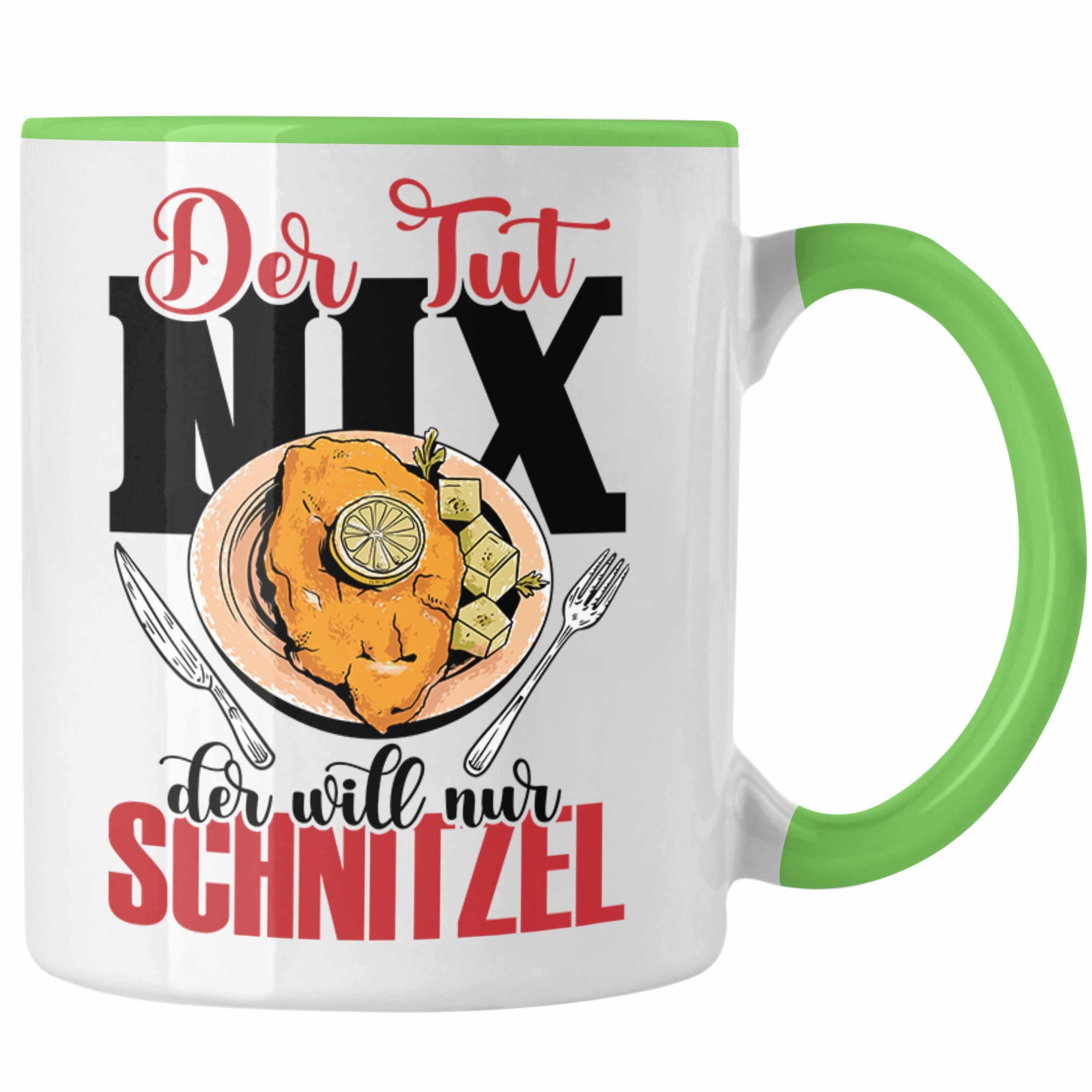 Trendation Tasse Schnitzel Tasse "Der tut nix, der will nur Schnitzel" Geschenkidee für Grün