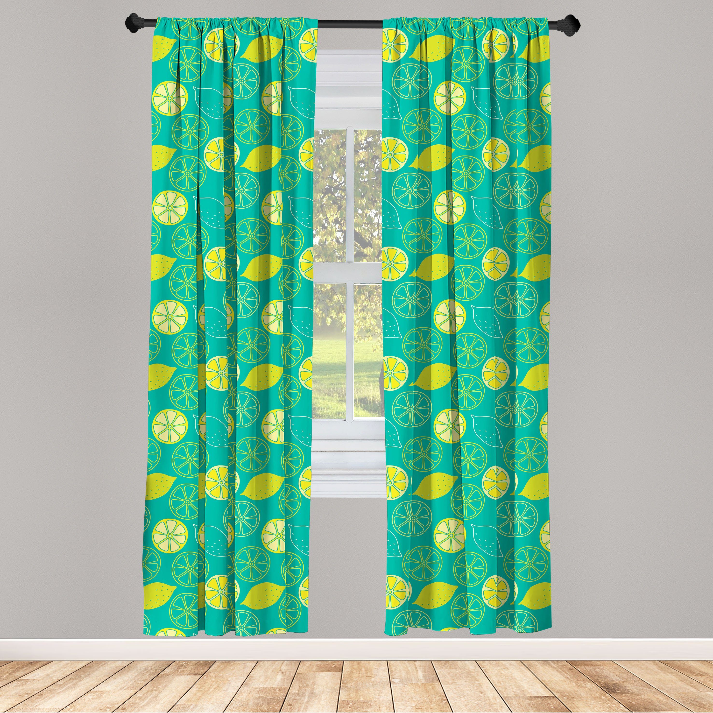 Gardine Vorhang für Wohnzimmer Schlafzimmer Dekor, Abakuhaus, Microfaser, Sommer Muster Citrus Zitronen