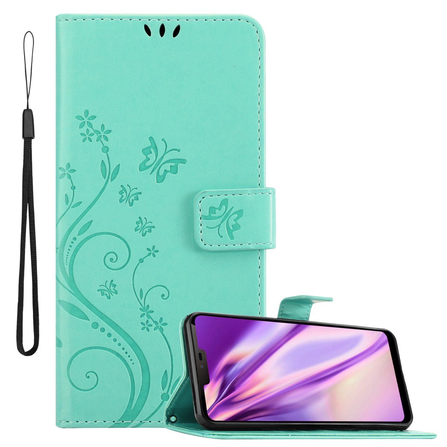 Cadorabo Handyhülle für LG G7 ThinQ / FIT / ONE Hülle im Blumen Design LG G7 ThinQ / FIT / ONE, Hülle Schutzhülle Blumen Flower mit Standfunktion Kartenfach Magnet