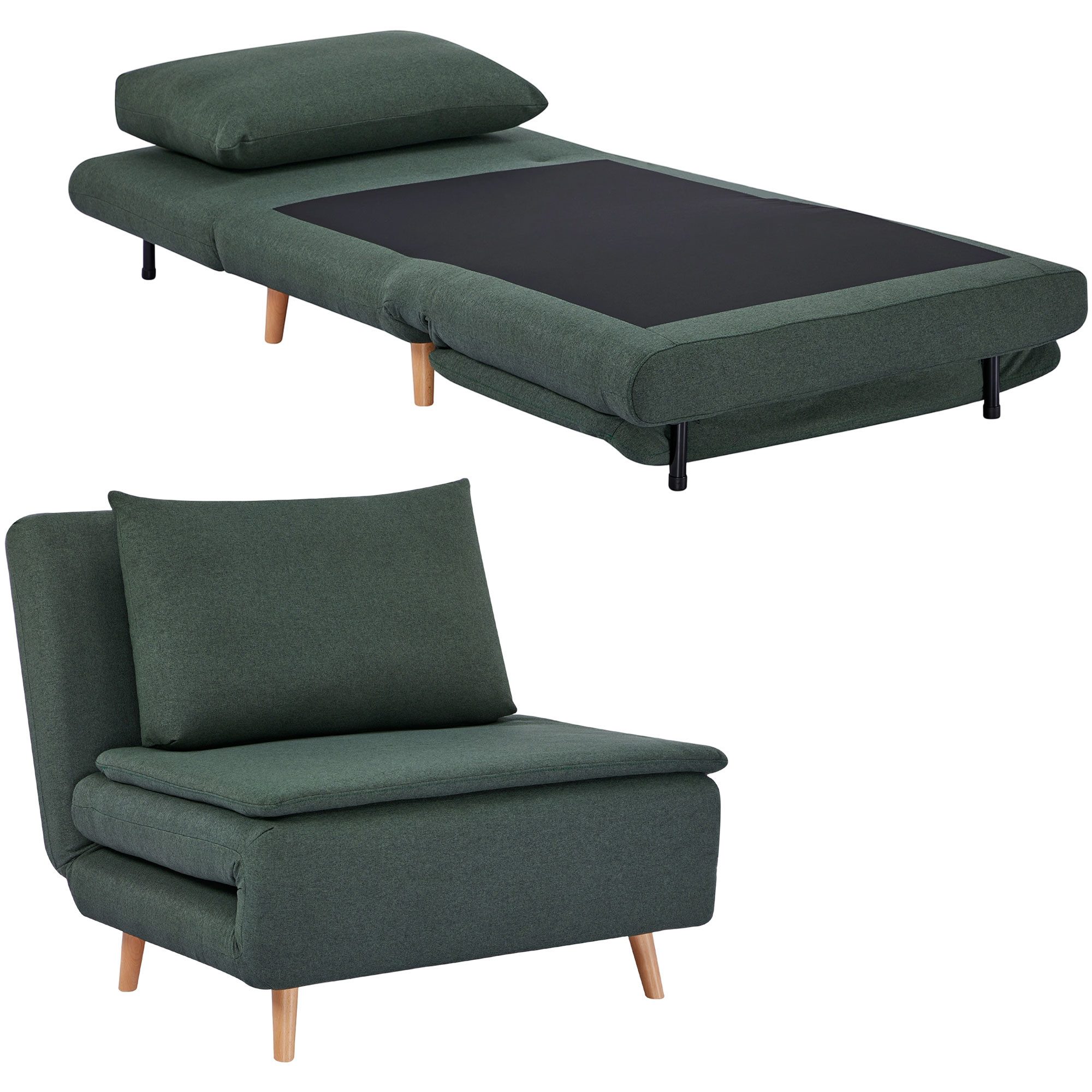 HOMCOM Sessel mit Bett-Funktion, Liegesessel, verstellbare Rückenlehne, Kissen (Relaxsessel, 1-St., Klappsessel), für Wohnzimmer, Schlafzimmer, Dunkelgrün
