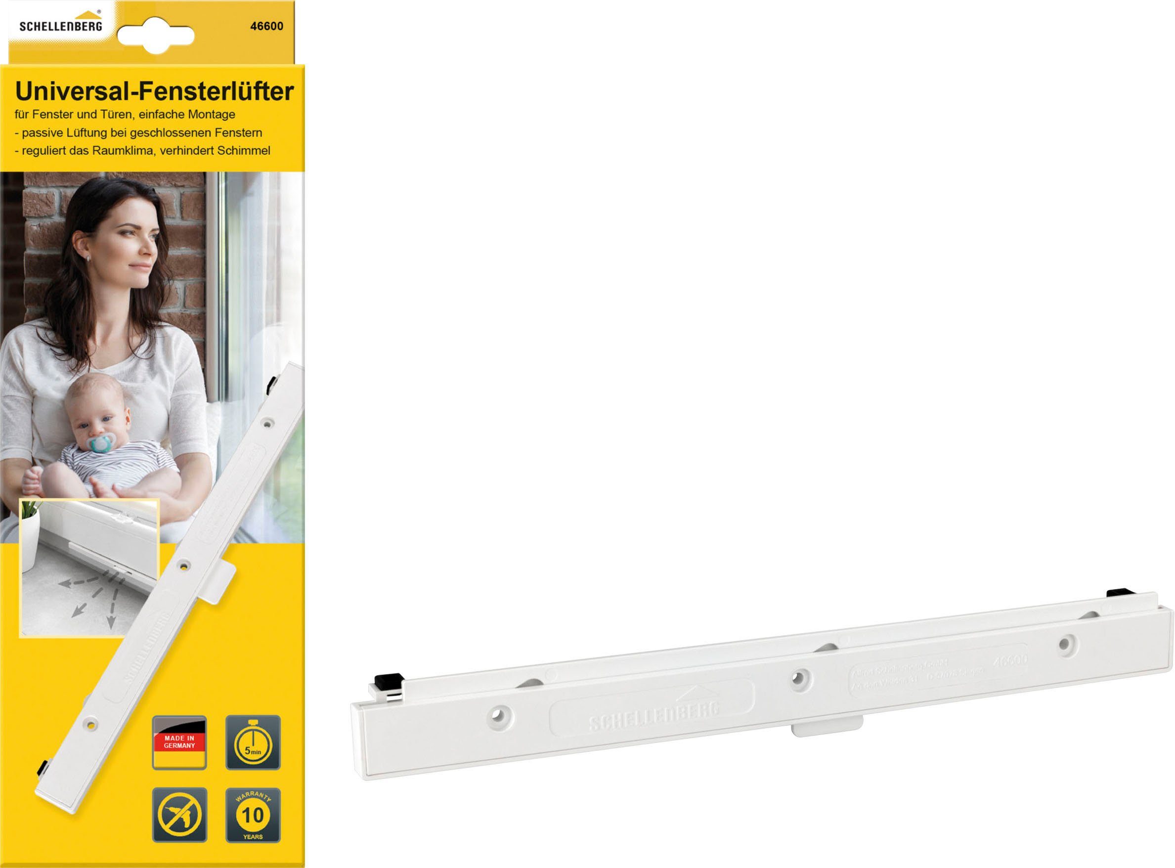 SCHELLENBERG Fensterfalzlüfter Universal-Fensterlüfter für gesünderes Raumklima, BxH: 2,1x0,95 cm, 1-tlg., durch ständige Feinlüftung, erhältlich im 1er Set oder Doppelpack